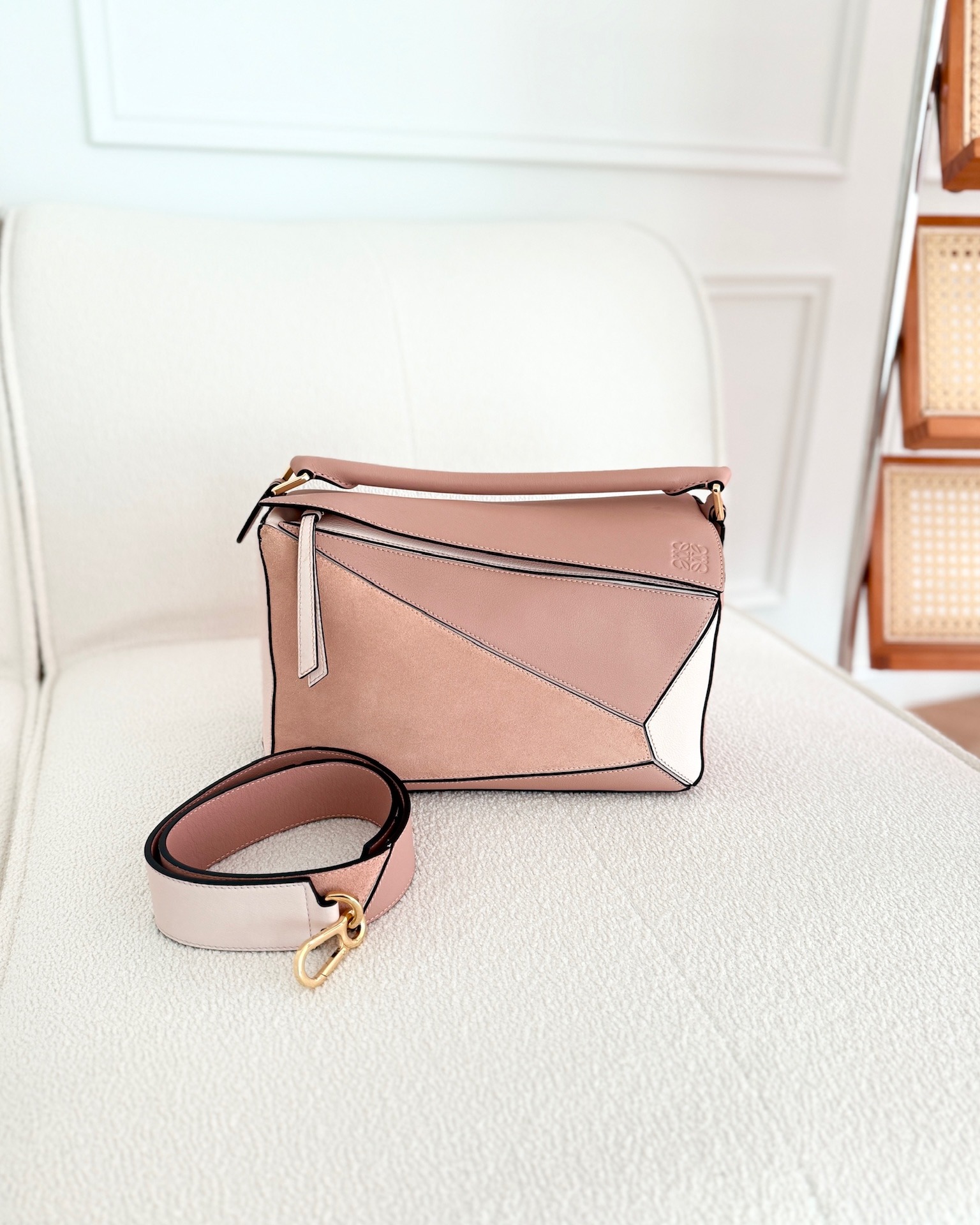 Loewe Medium Puzzle Bag Blush Pink Suede Calfskin