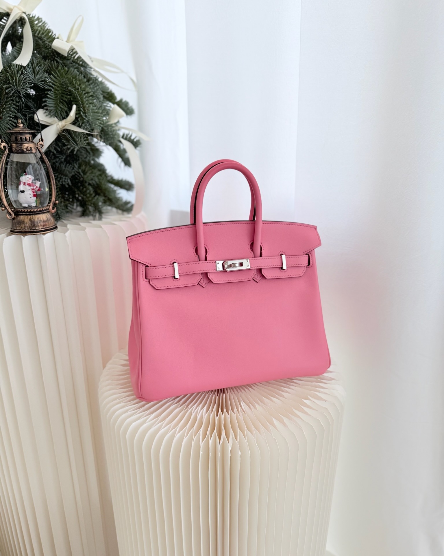 Hermès Birkin 25 Retourne Rose Azalee 8W Swift Palladium Hardware