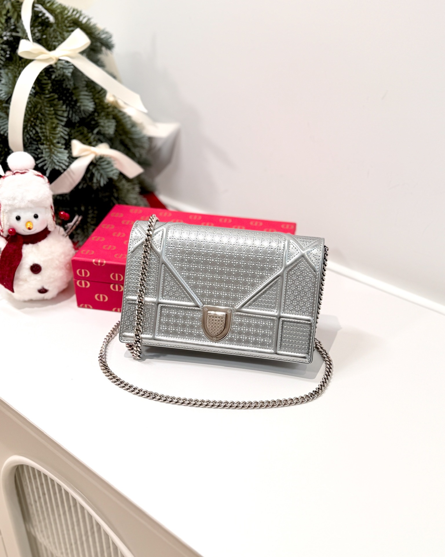 Dior Diorama Wallet on Chain Metallic Silver