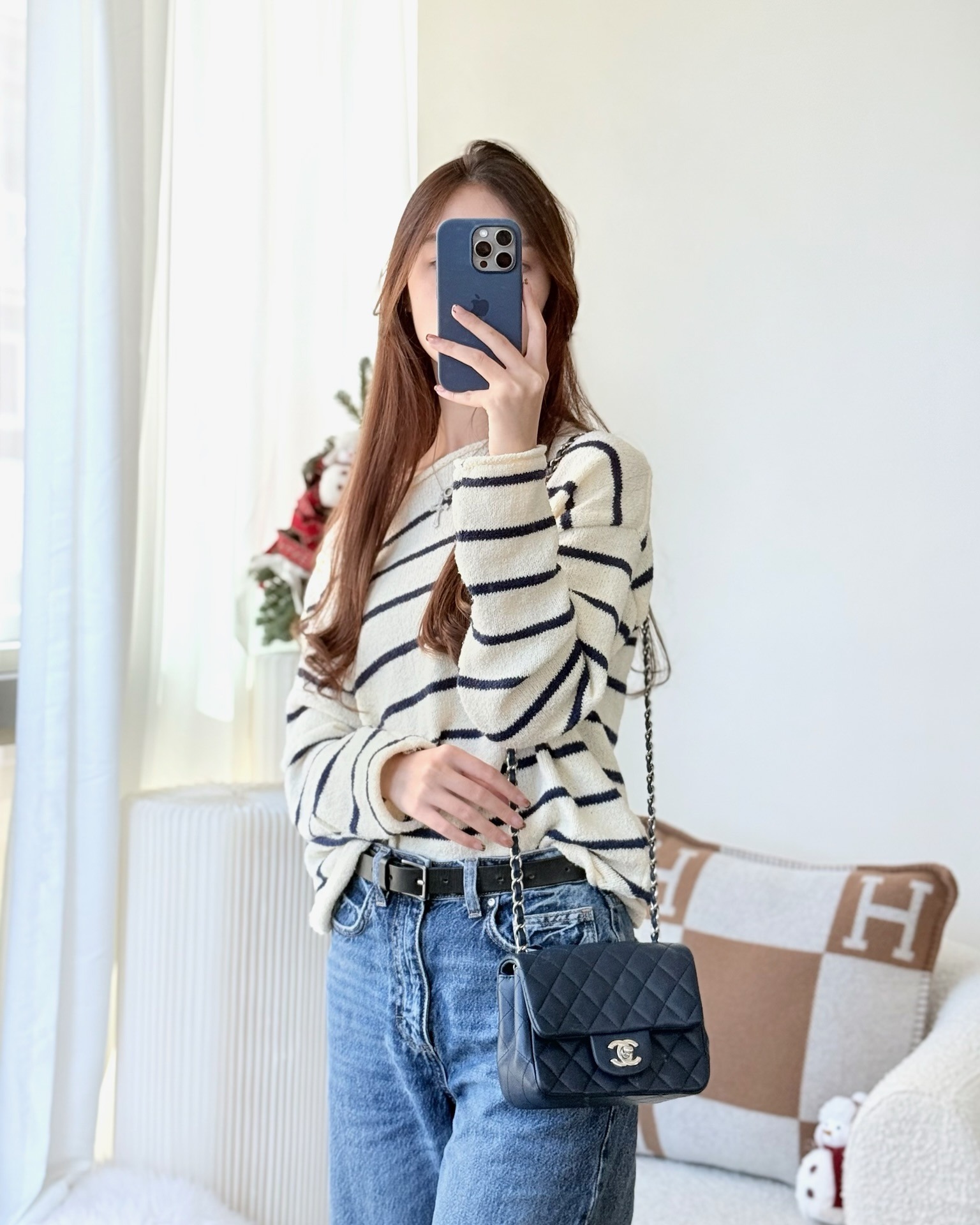 Chanel Mini Square Flap Quilted Navy Caviar