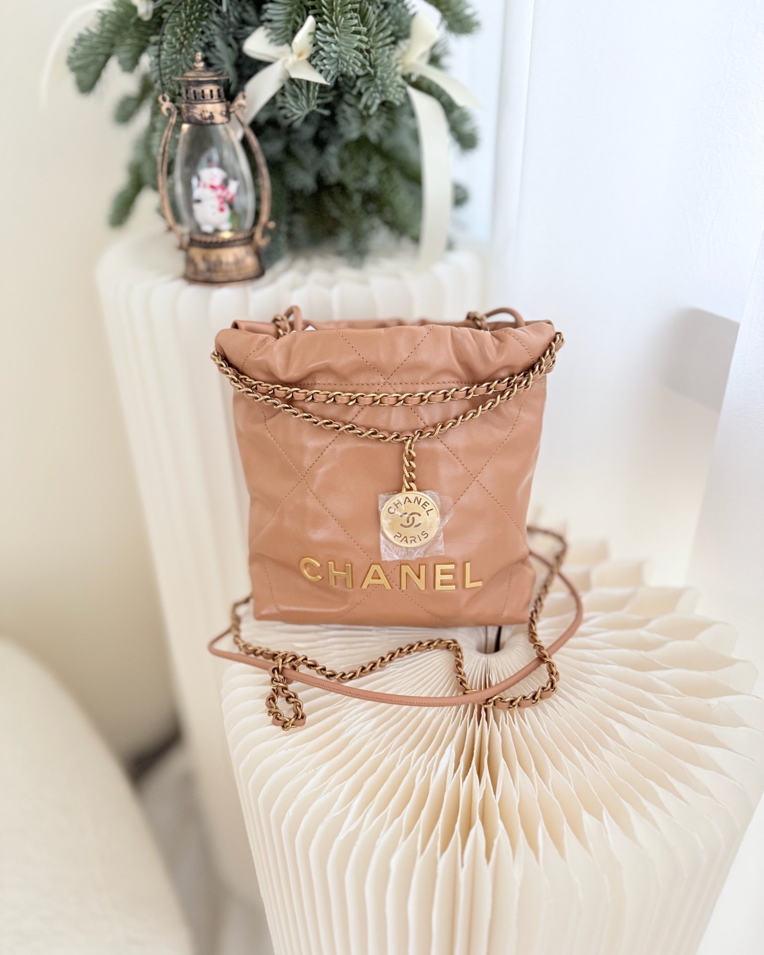 Chanel 22 Mini Bag Caramel Crumpled Calfskin