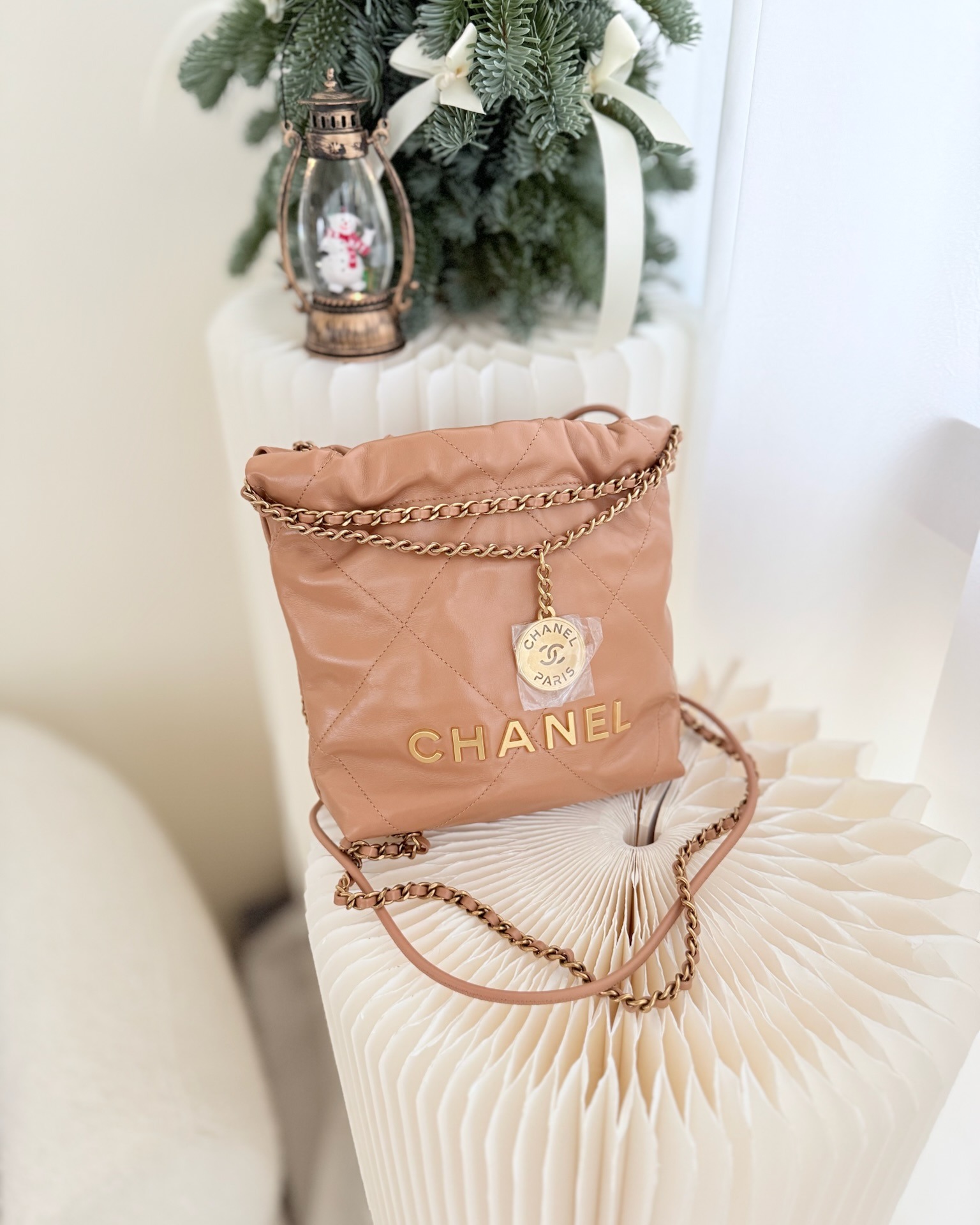 Chanel 22 Mini Bag Caramel Crumpled Calfskin