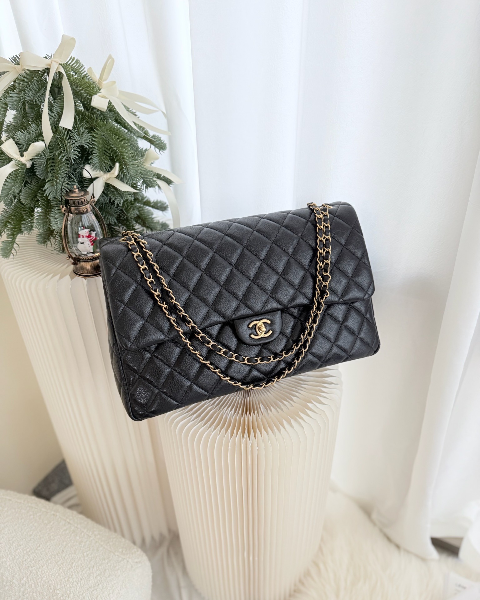 Chanel Quilted XXL Classic Flap Travel Bag Black Caviar Aged 24C