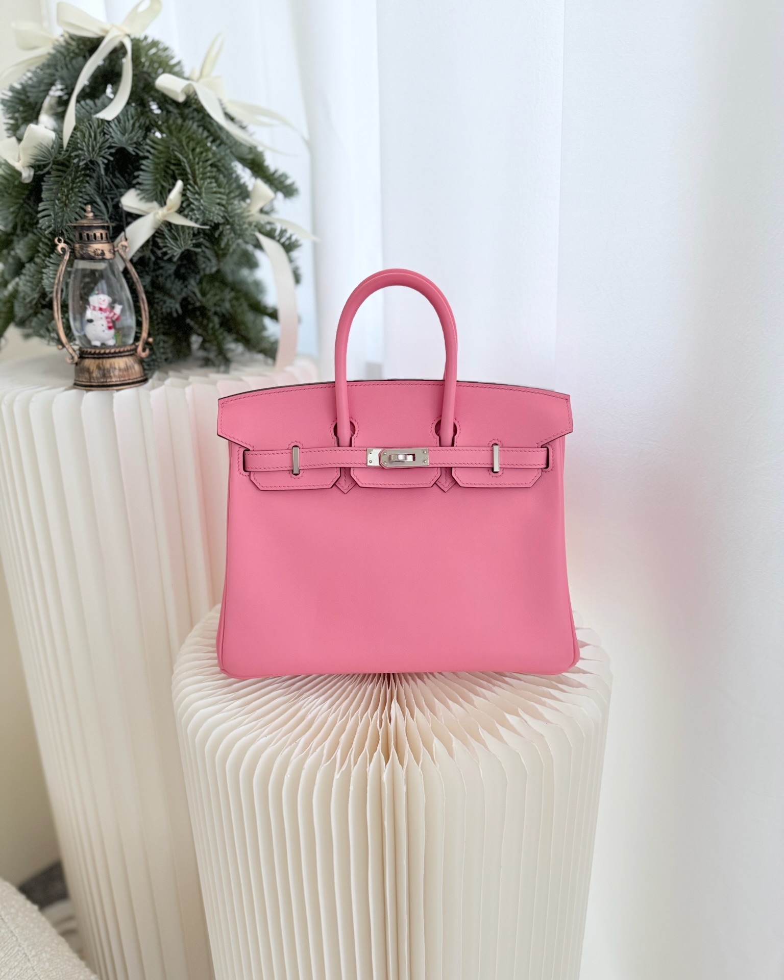 Hermès Birkin 25 Retourne Rose Azalee 8W Swift Palladium Hardware