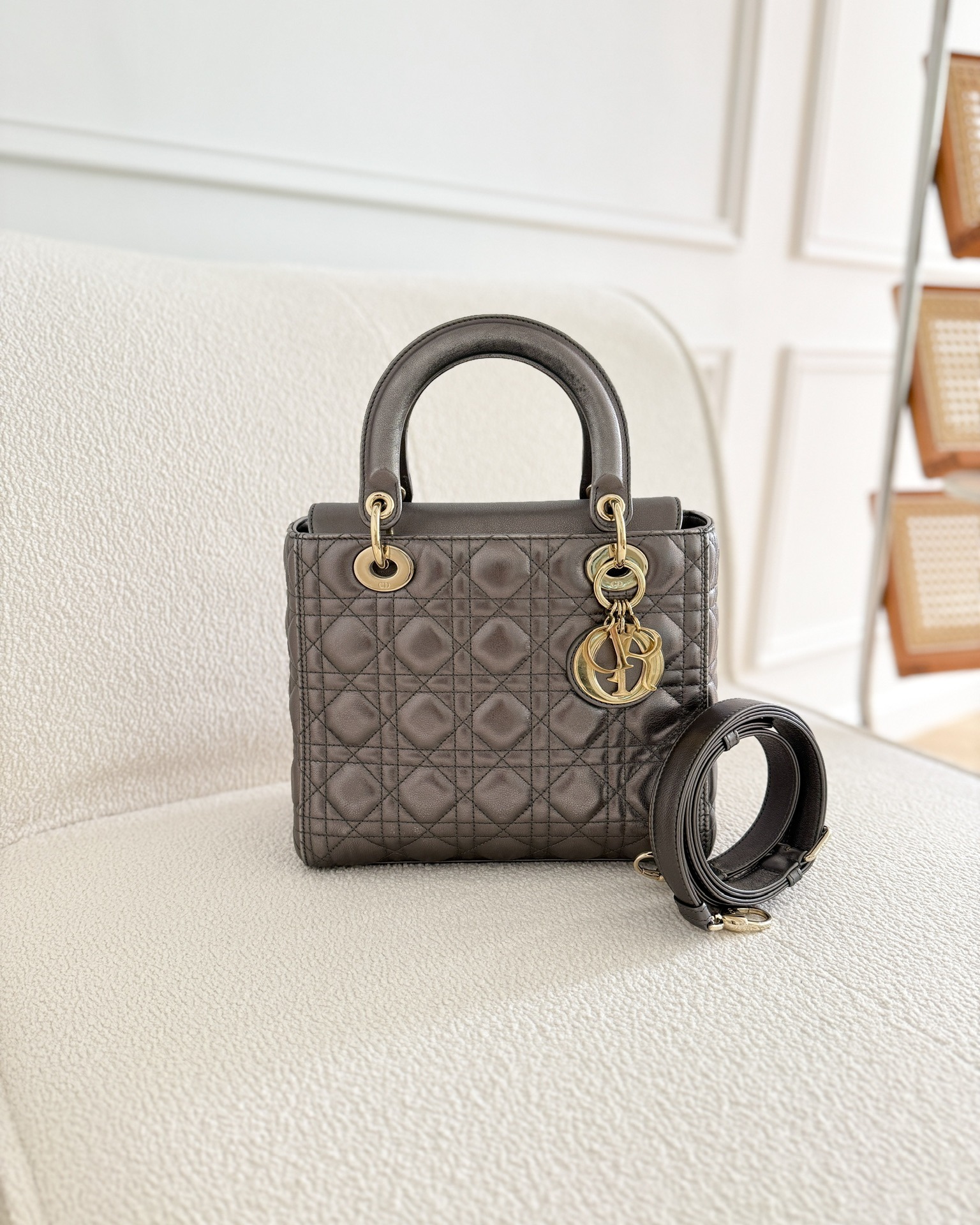 Dior Medium Lady Dior Metallic Dark Grey Lambskin