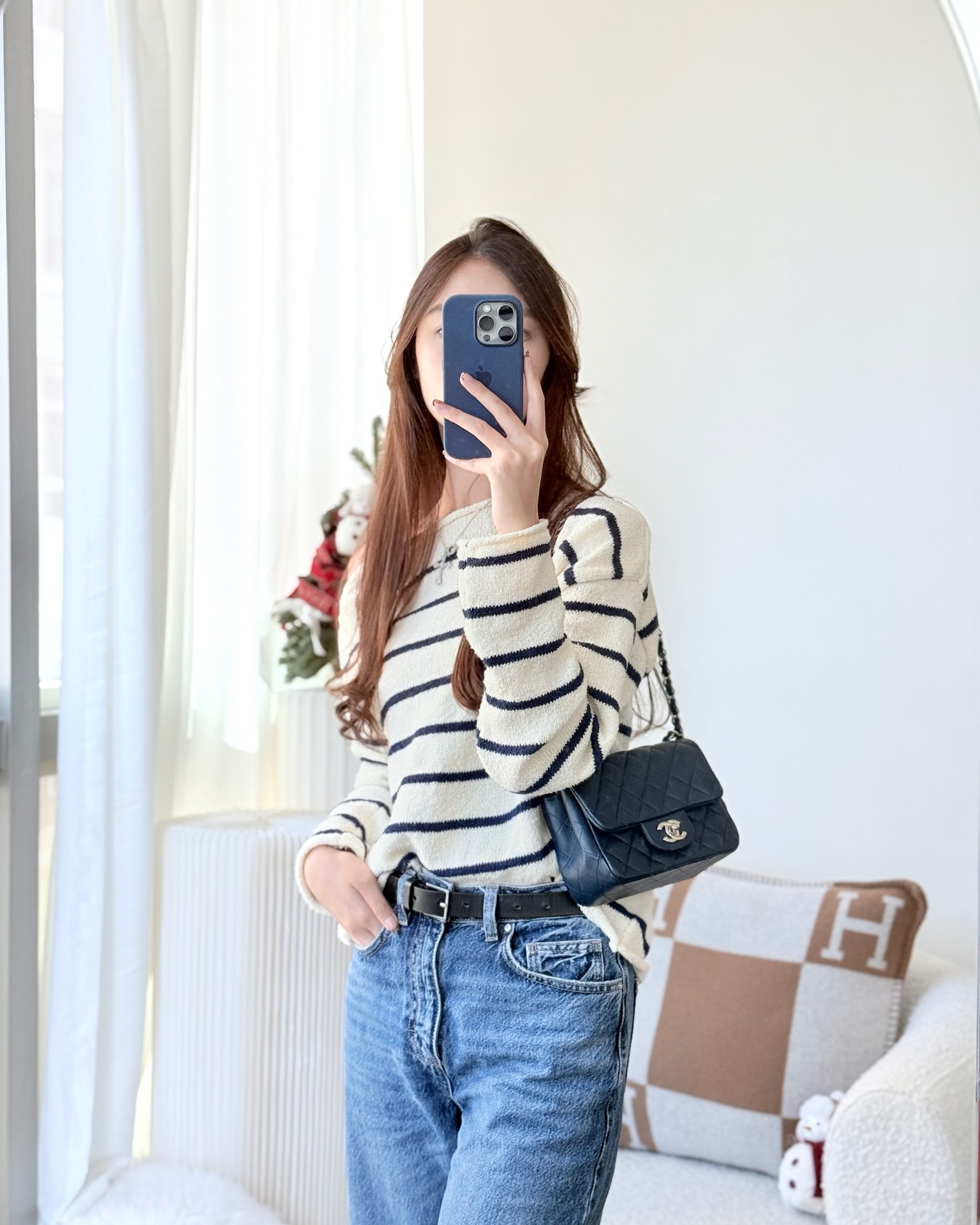 Chanel Mini Square Flap Quilted Navy Caviar