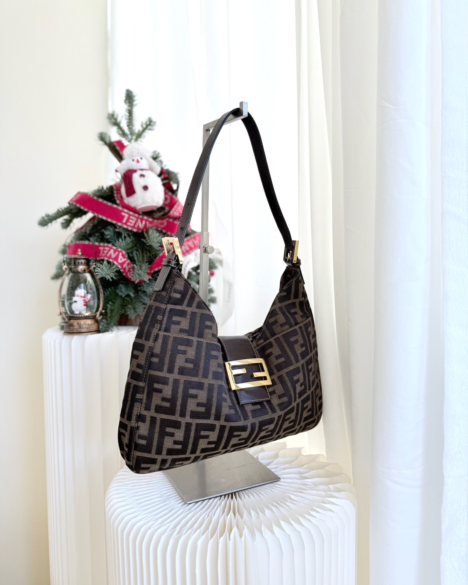 Fendi Vintage Zucca Hobo Shoulder Bag Brown