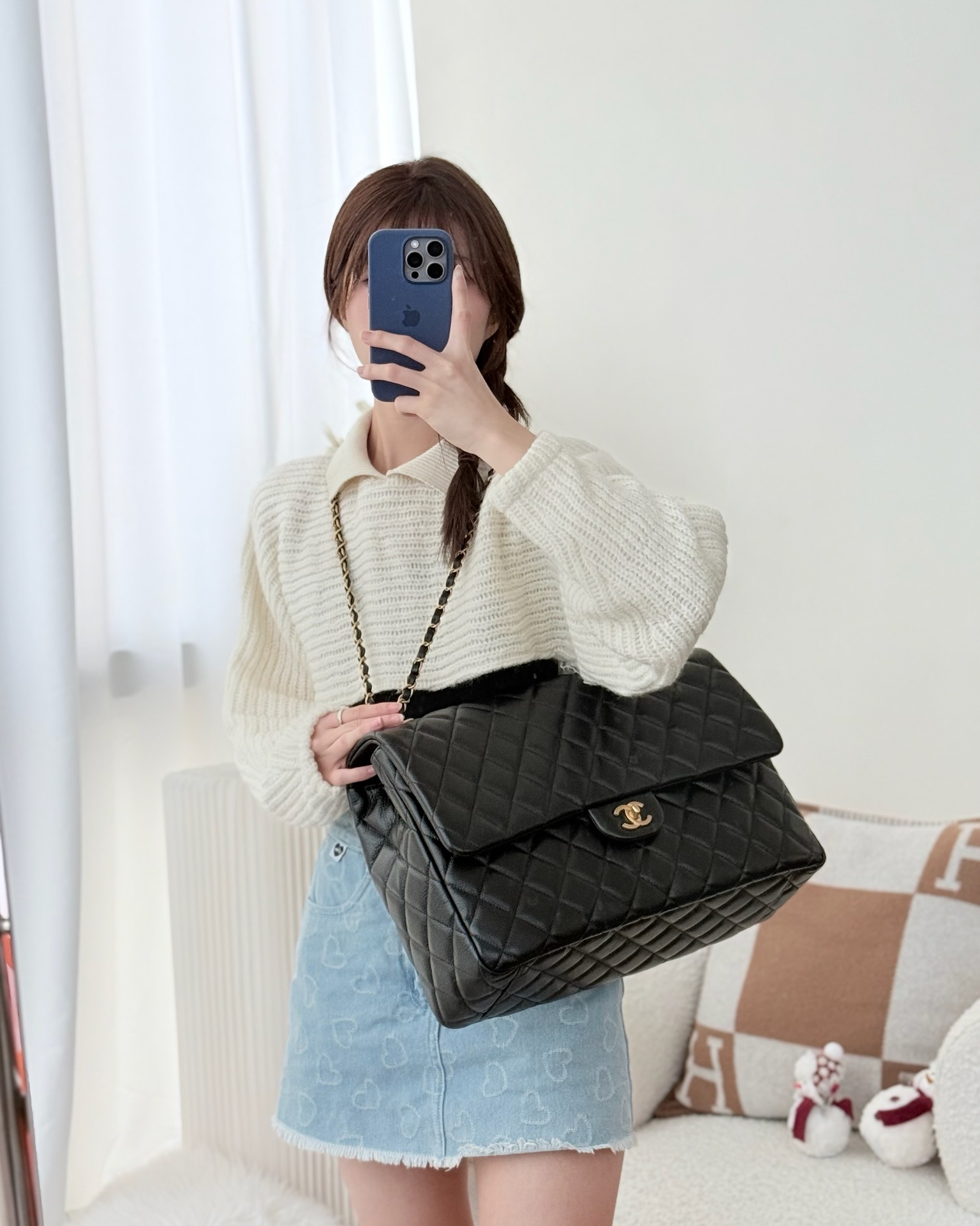 Chanel Quilted XXL Classic Flap Travel Bag Black Caviar Aged 24C