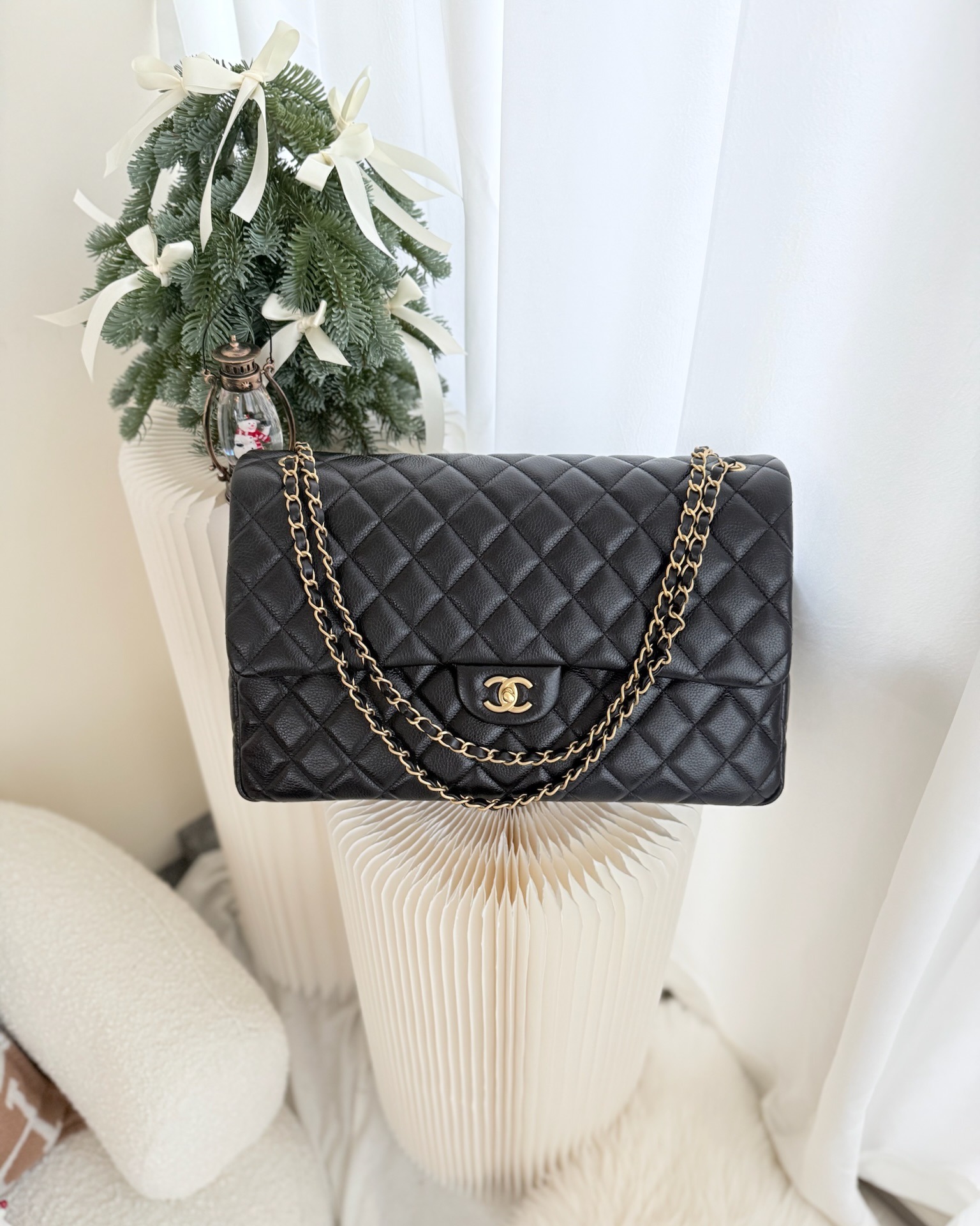 Chanel Quilted XXL Classic Flap Travel Bag Black Caviar Aged 24C