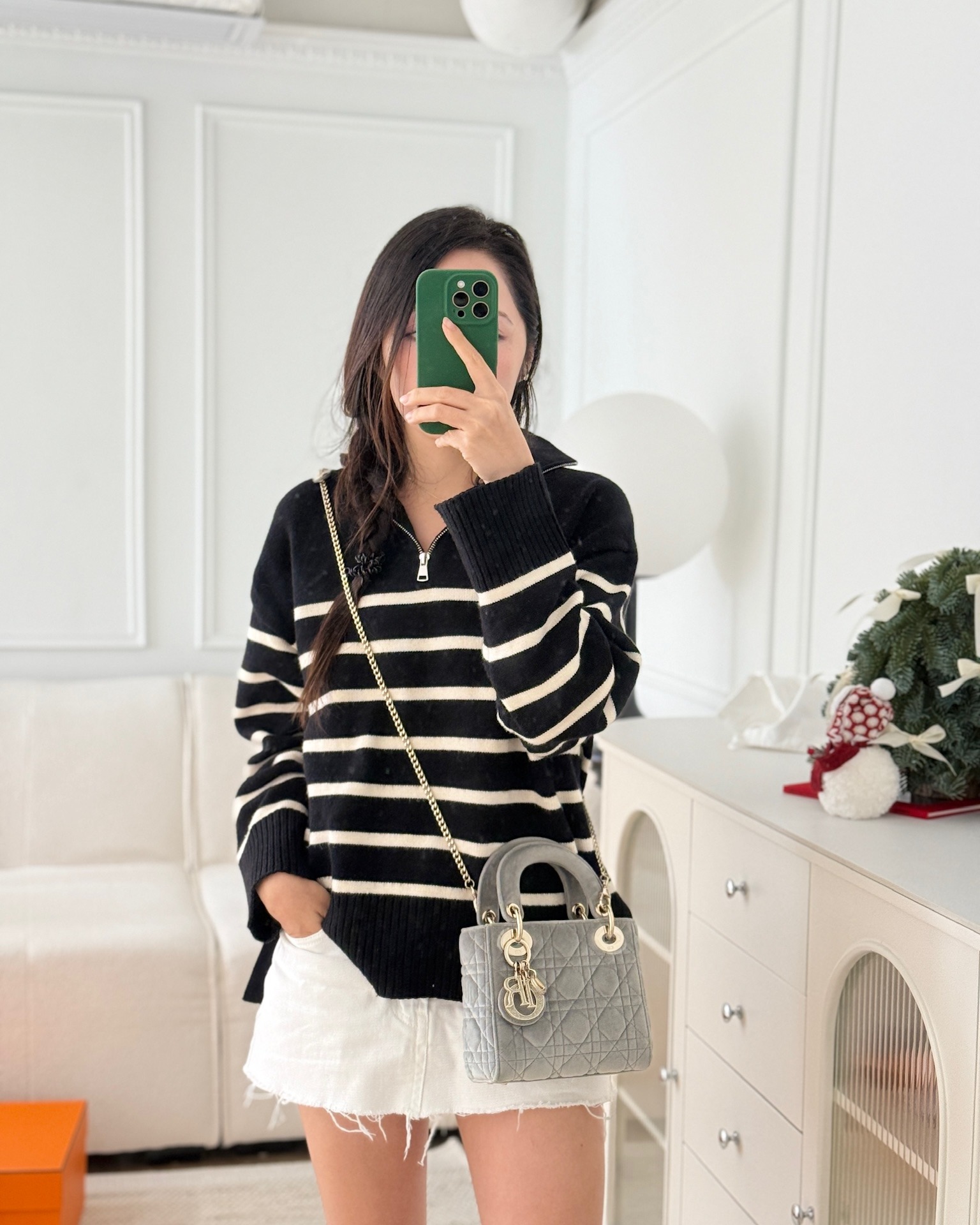 Dior Lady Dior Grey Velvet Cannage Crystal Charms