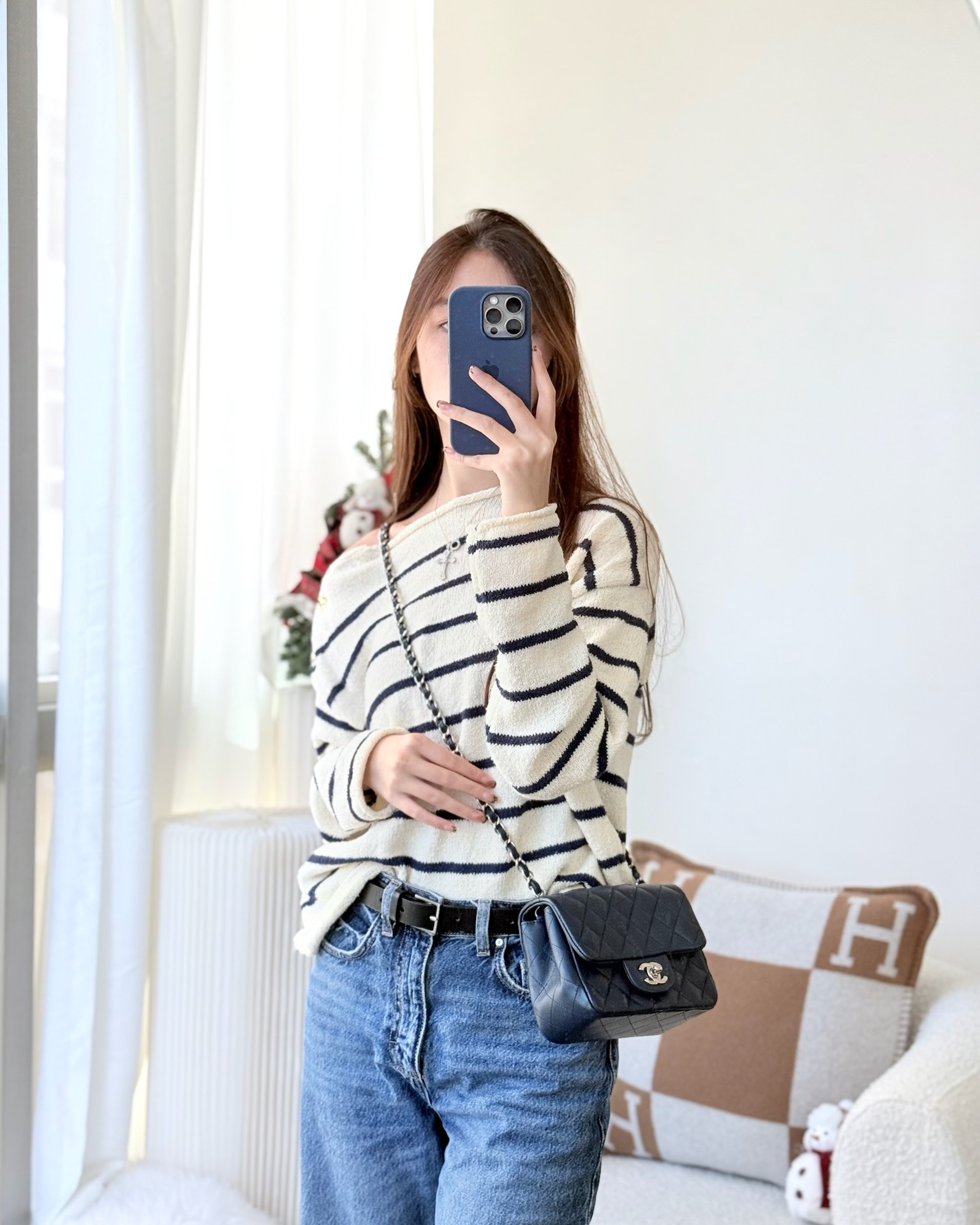 Chanel Mini Square Flap Quilted Navy Caviar