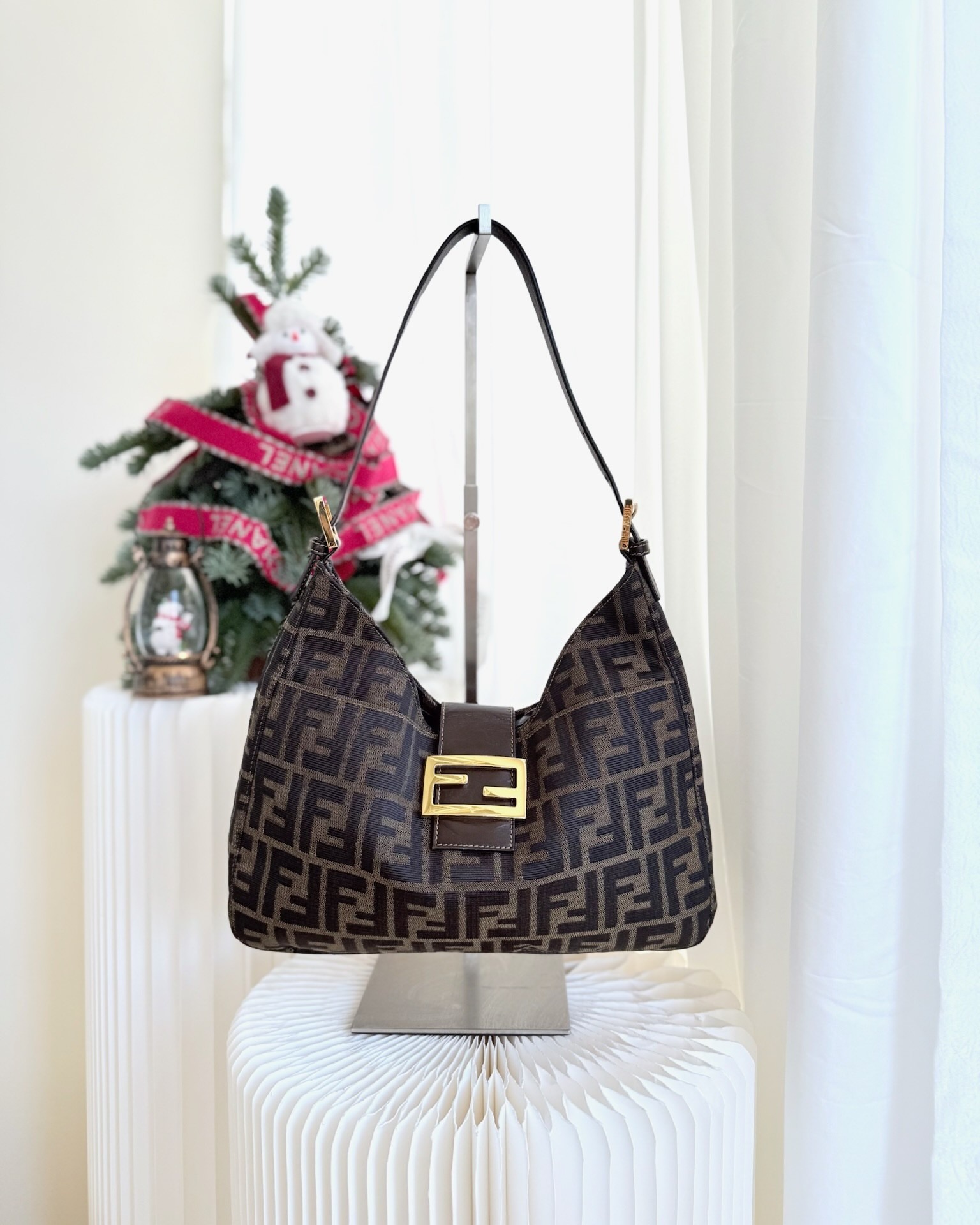 Fendi Vintage Zucca Hobo Shoulder Bag Brown