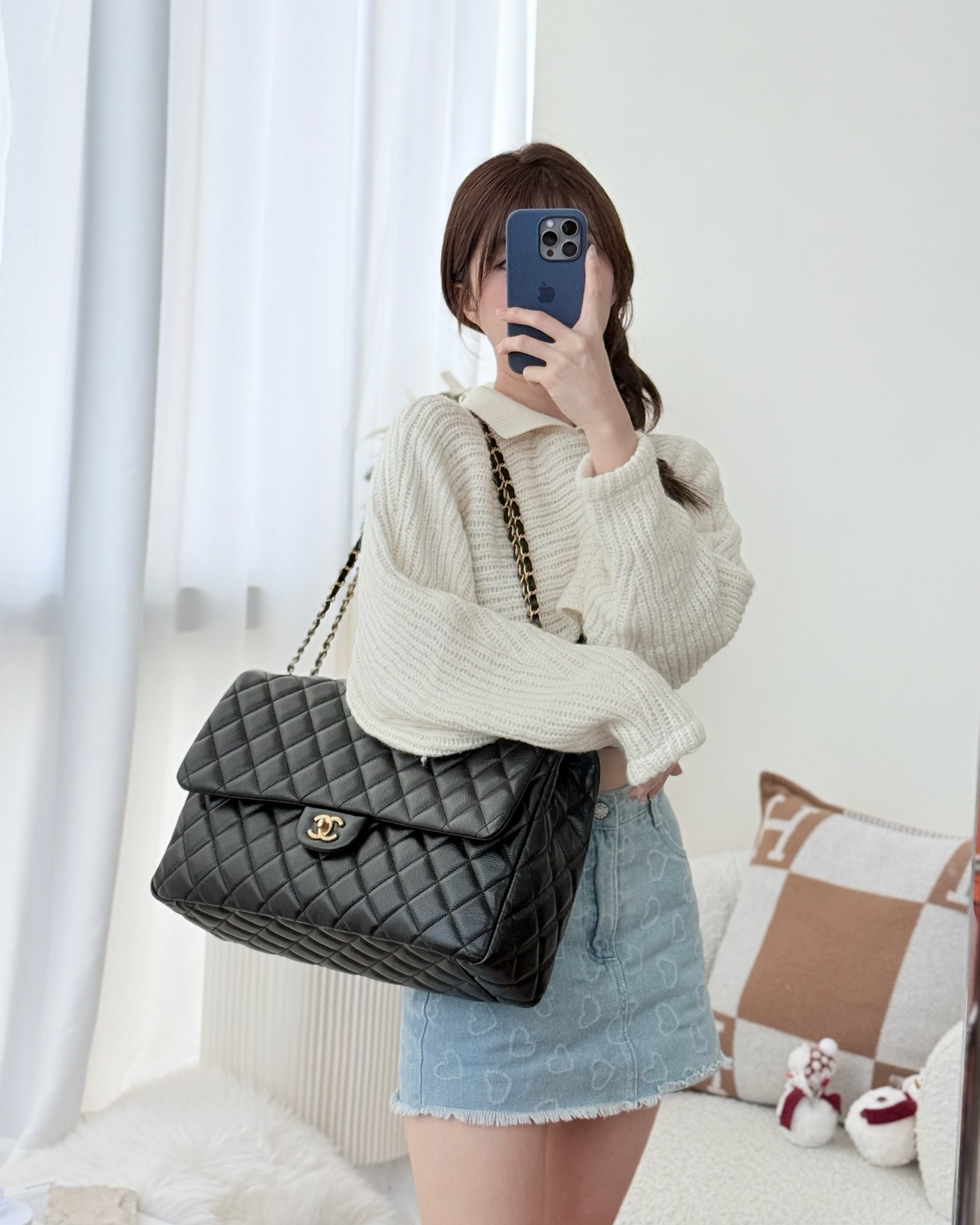 Chanel Quilted XXL Classic Flap Travel Bag Black Caviar Aged 24C