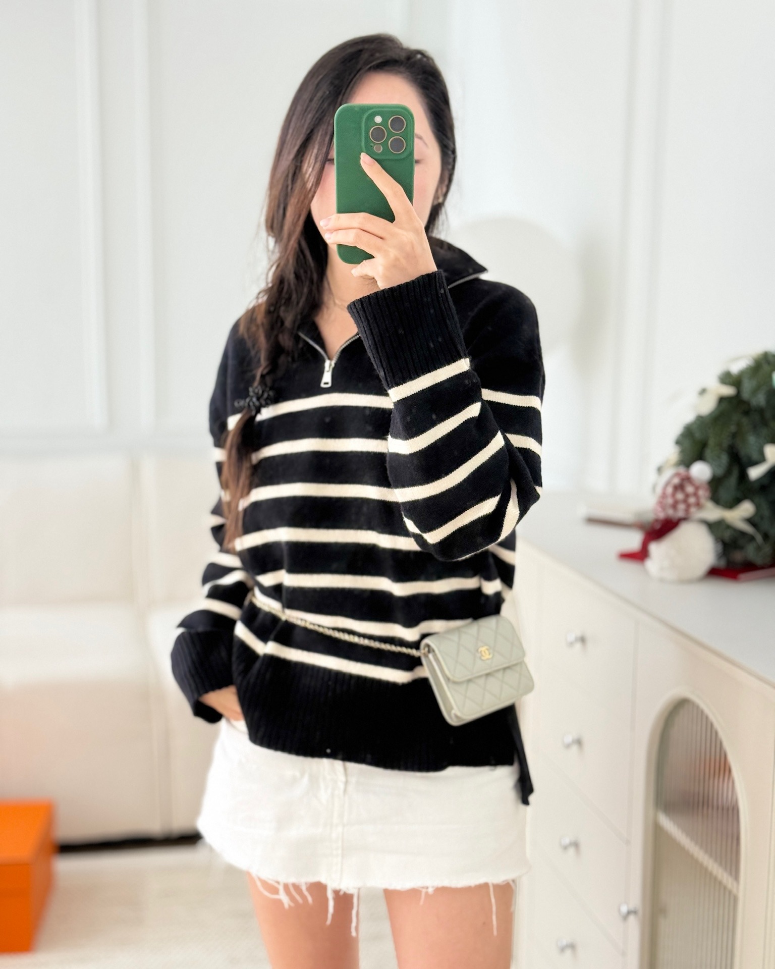 Chanel Pearl Crush Mini Clutch Belt Bag Grey Lambskin Aged