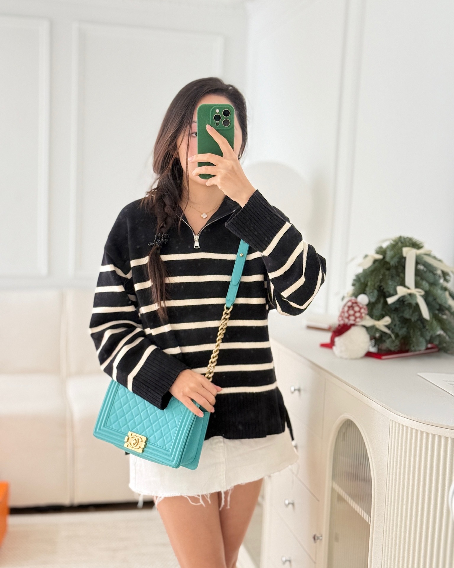 Chanel Medium Boy Quilted Turquoise Calfskin Aged