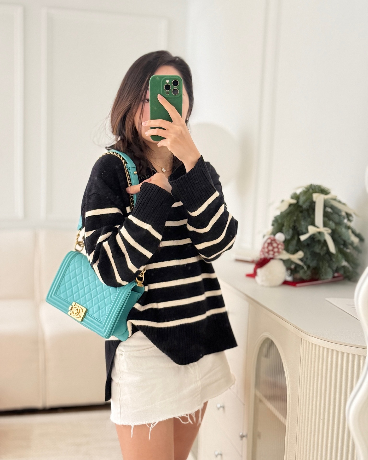 Chanel Medium Boy Quilted Turquoise Calfskin Aged