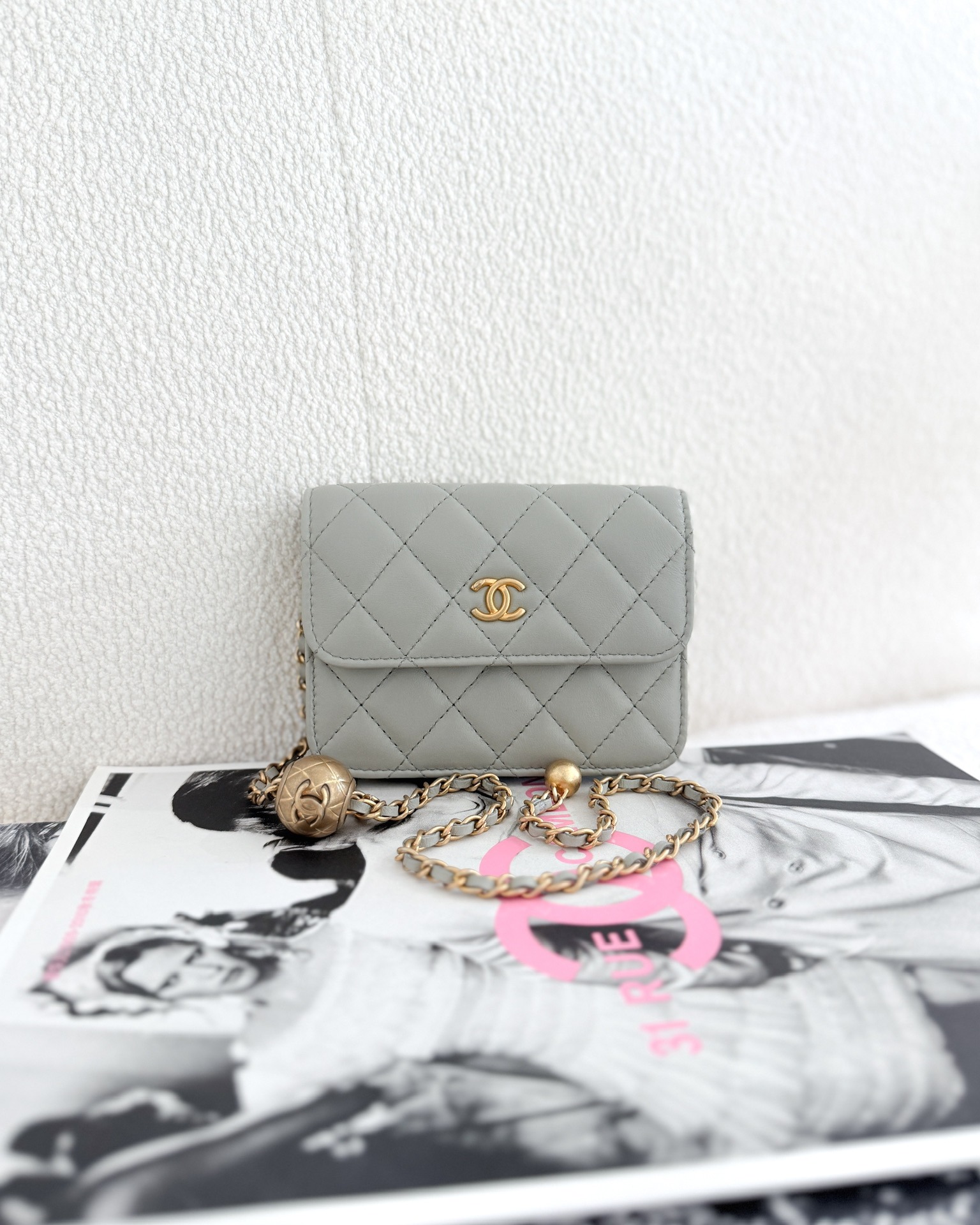 Chanel Pearl Crush Mini Clutch Belt Bag Grey Lambskin Aged