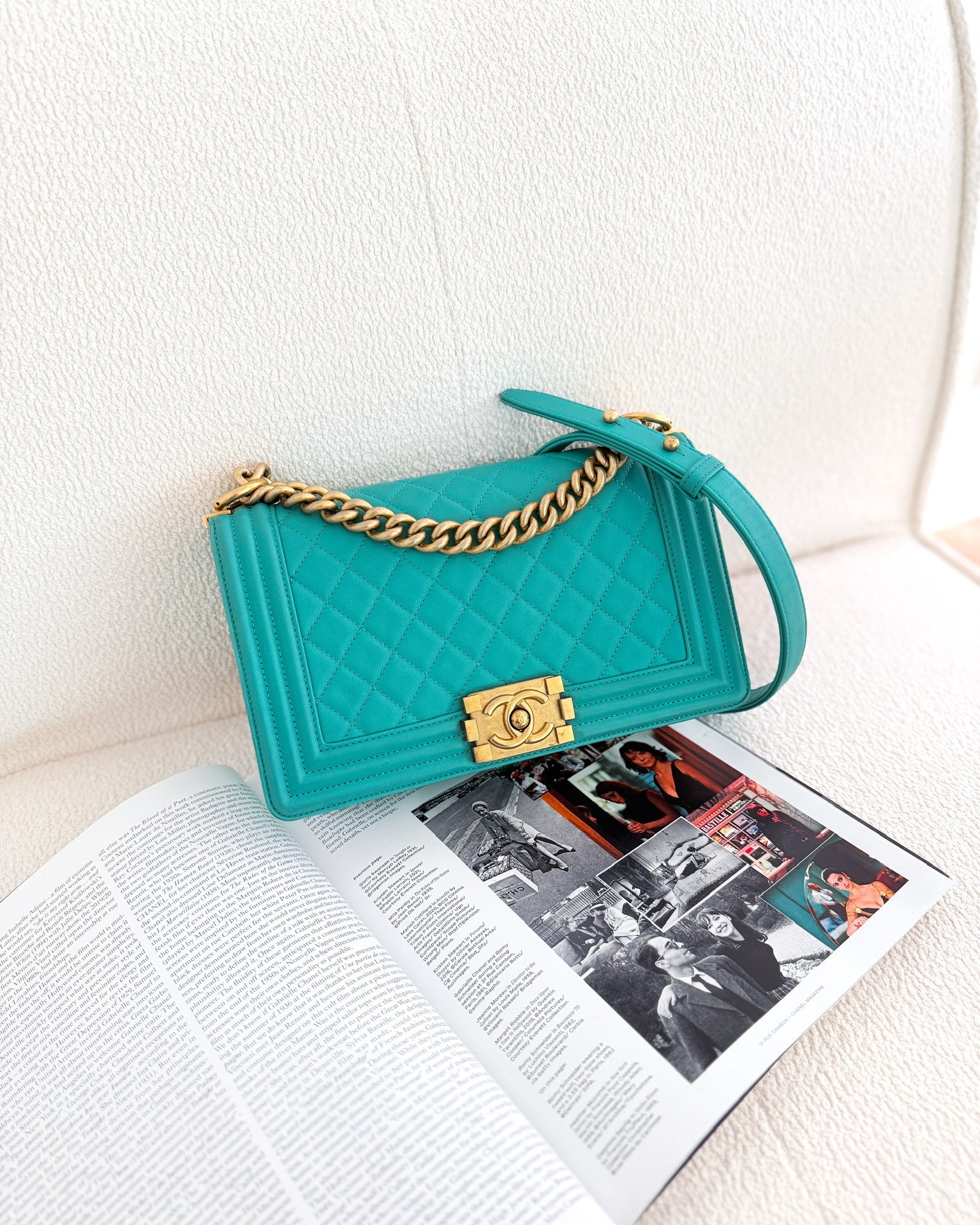 Chanel Medium Boy Quilted Turquoise Calfskin Aged