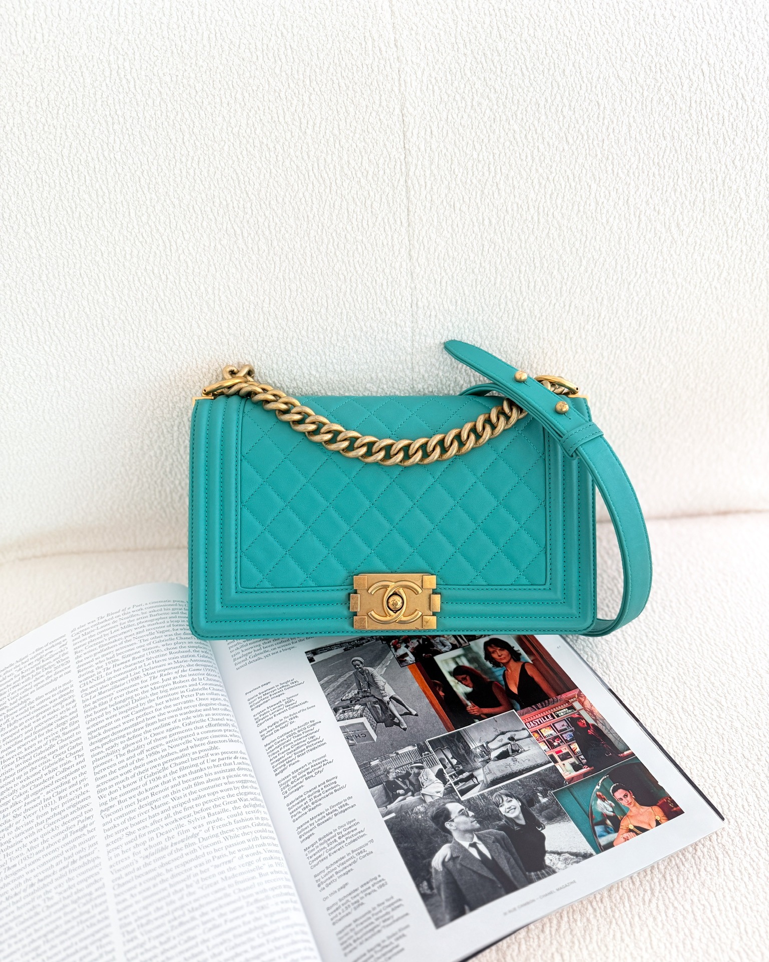 Chanel Medium Boy Quilted Turquoise Calfskin Aged