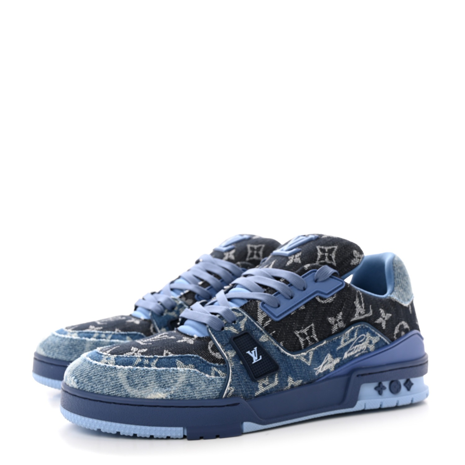LOUIS VUITTON Monogram Denim Mens LV Trainer Sneakers