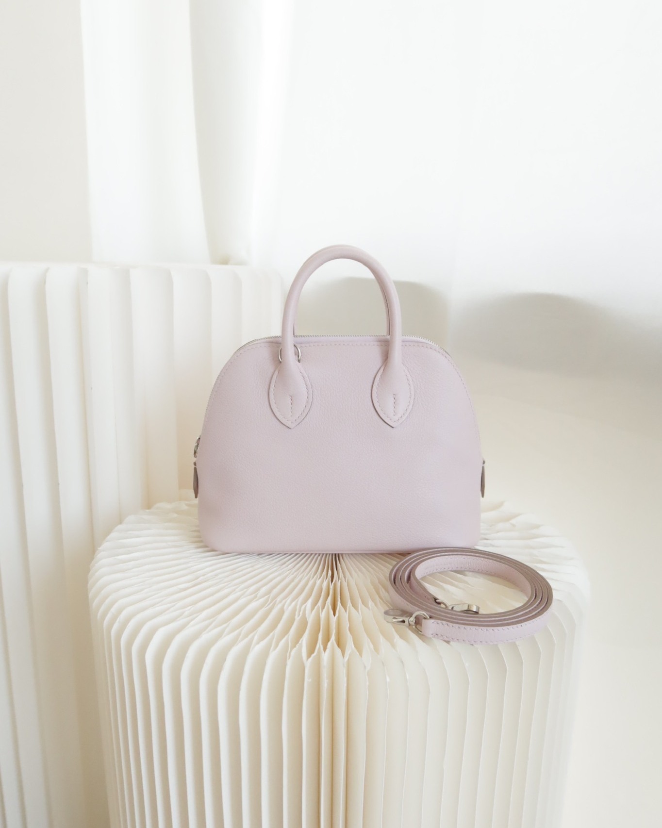 Hermès Bolide Mini 1923 Evercolor Mauve Pale 09/ Caramel 28