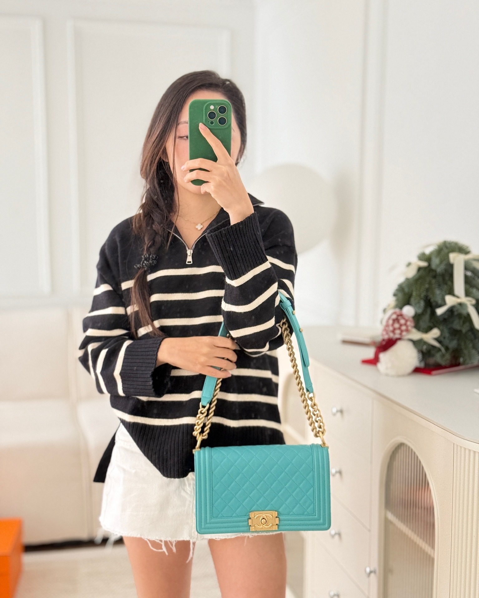 Chanel Medium Boy Quilted Turquoise Calfskin Aged