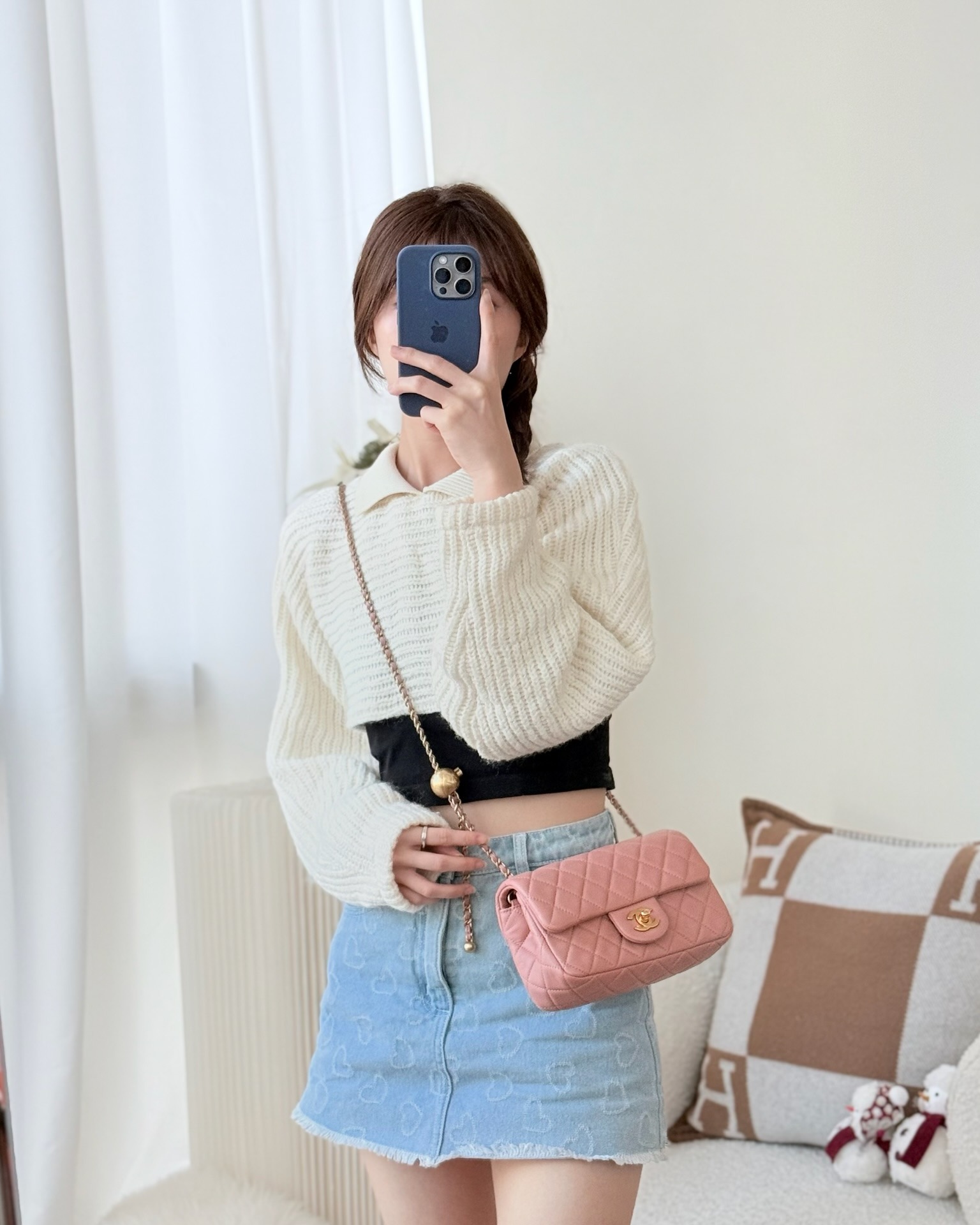 Chanel Mini Rectangular Pearl Crush Dusty Pink Lambskin Aged