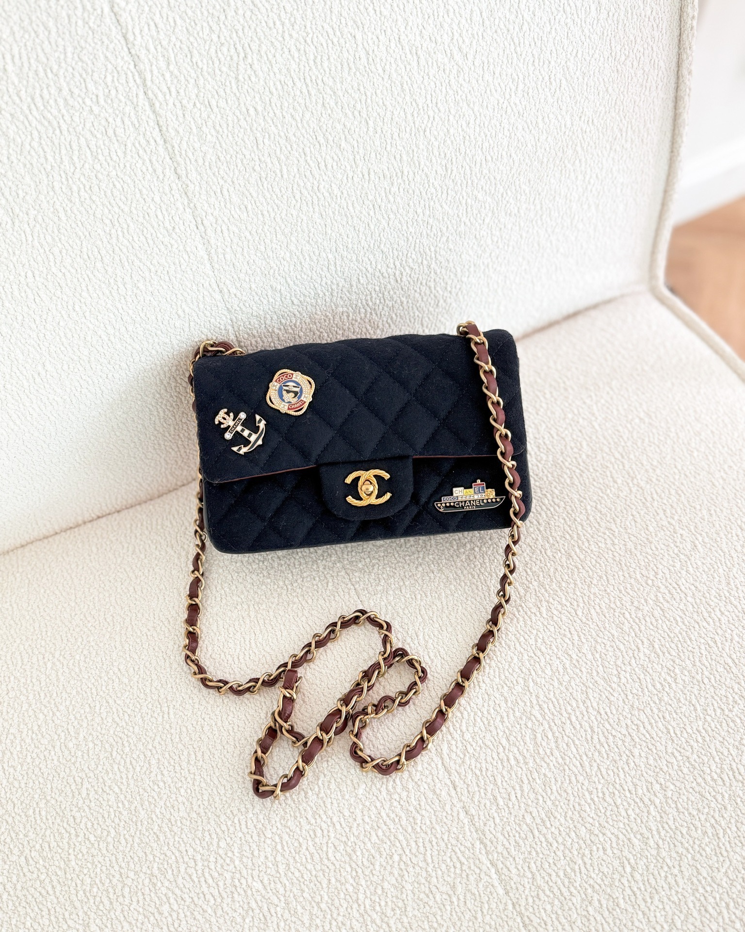 Chanel Paris-Hamburg Charms Mini Rectangular Flap Navy Wool 18C