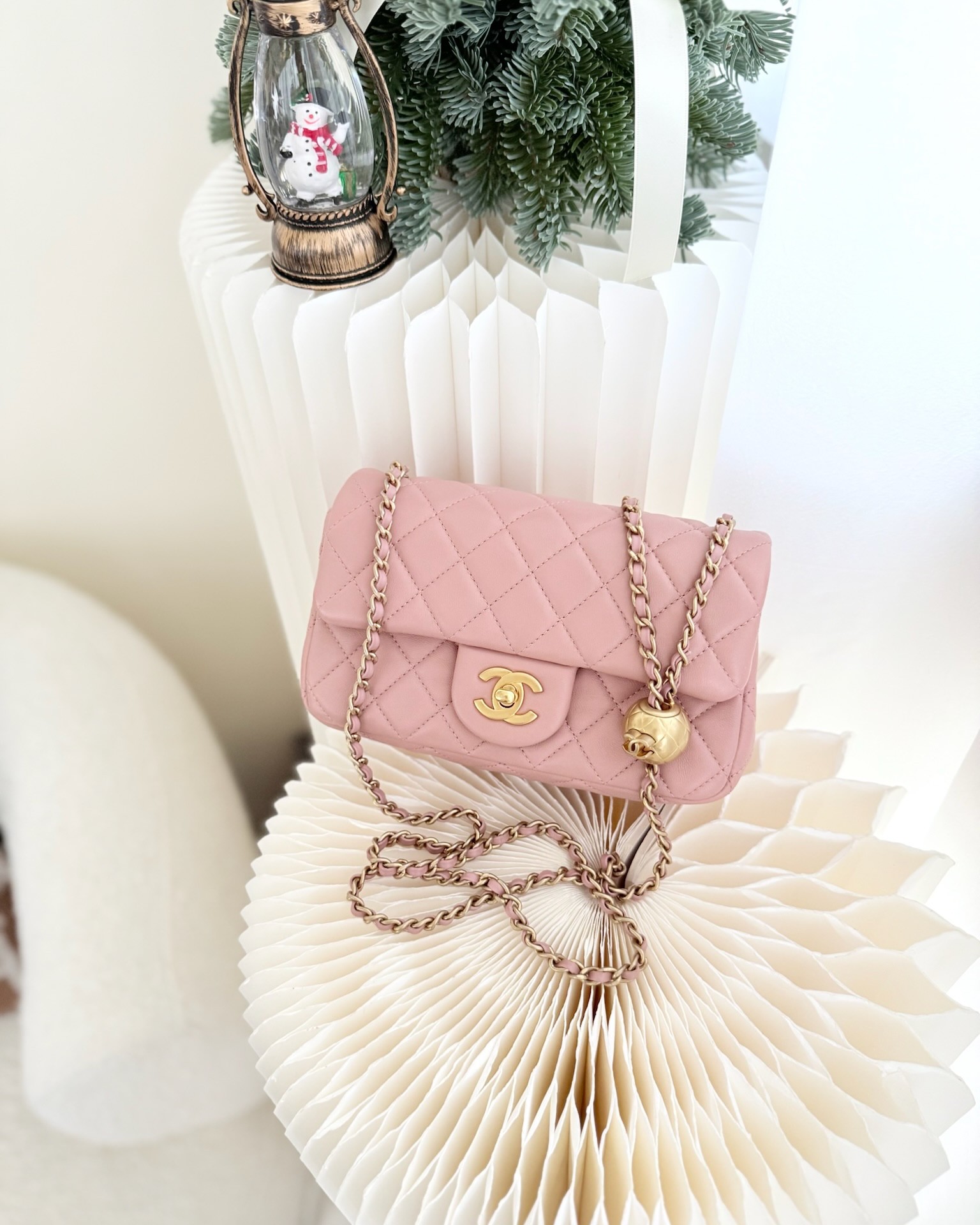 Chanel Mini Rectangular Pearl Crush Dusty Pink Lambskin Aged
