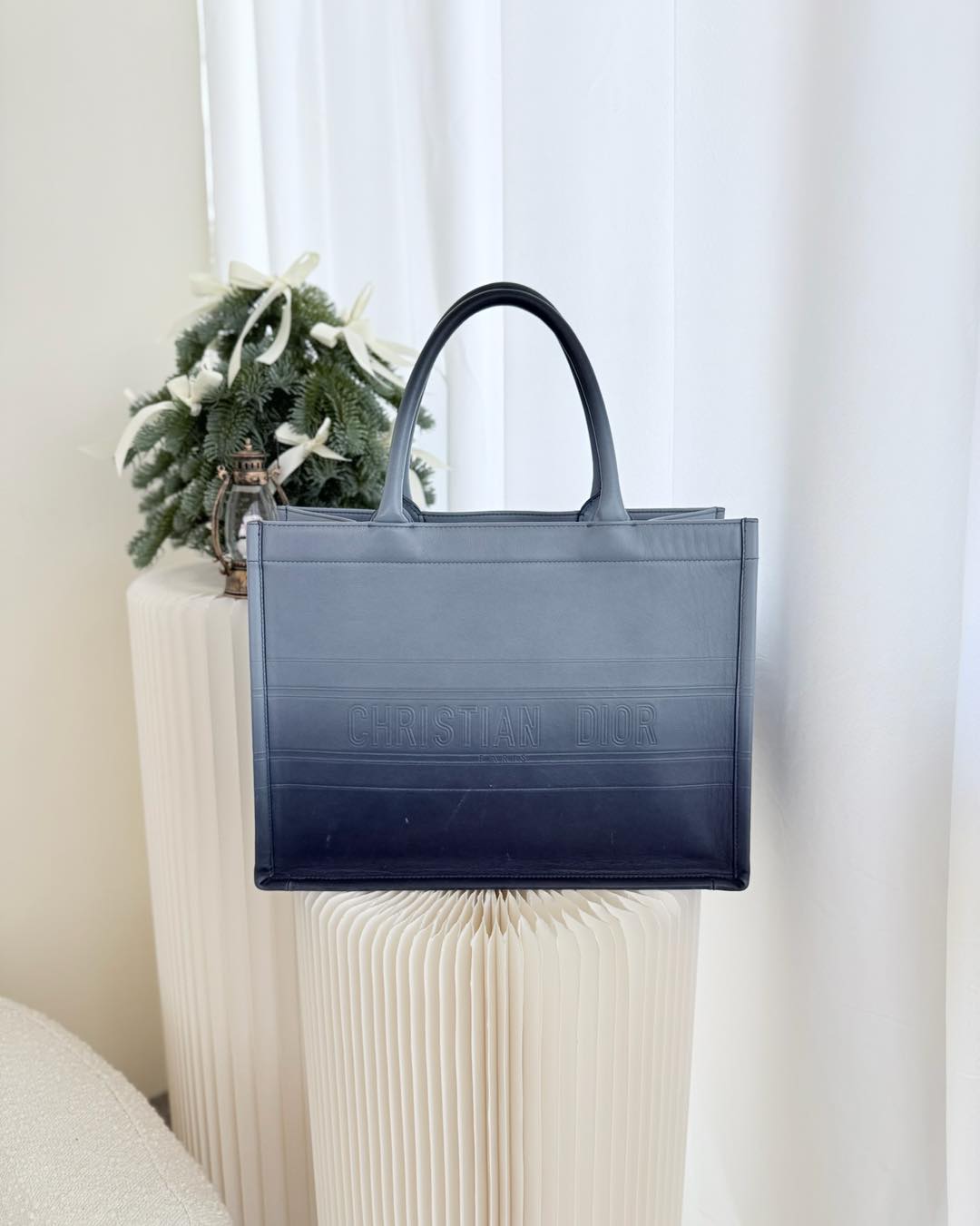 Dior Medium Book Tote Blue Calfskin