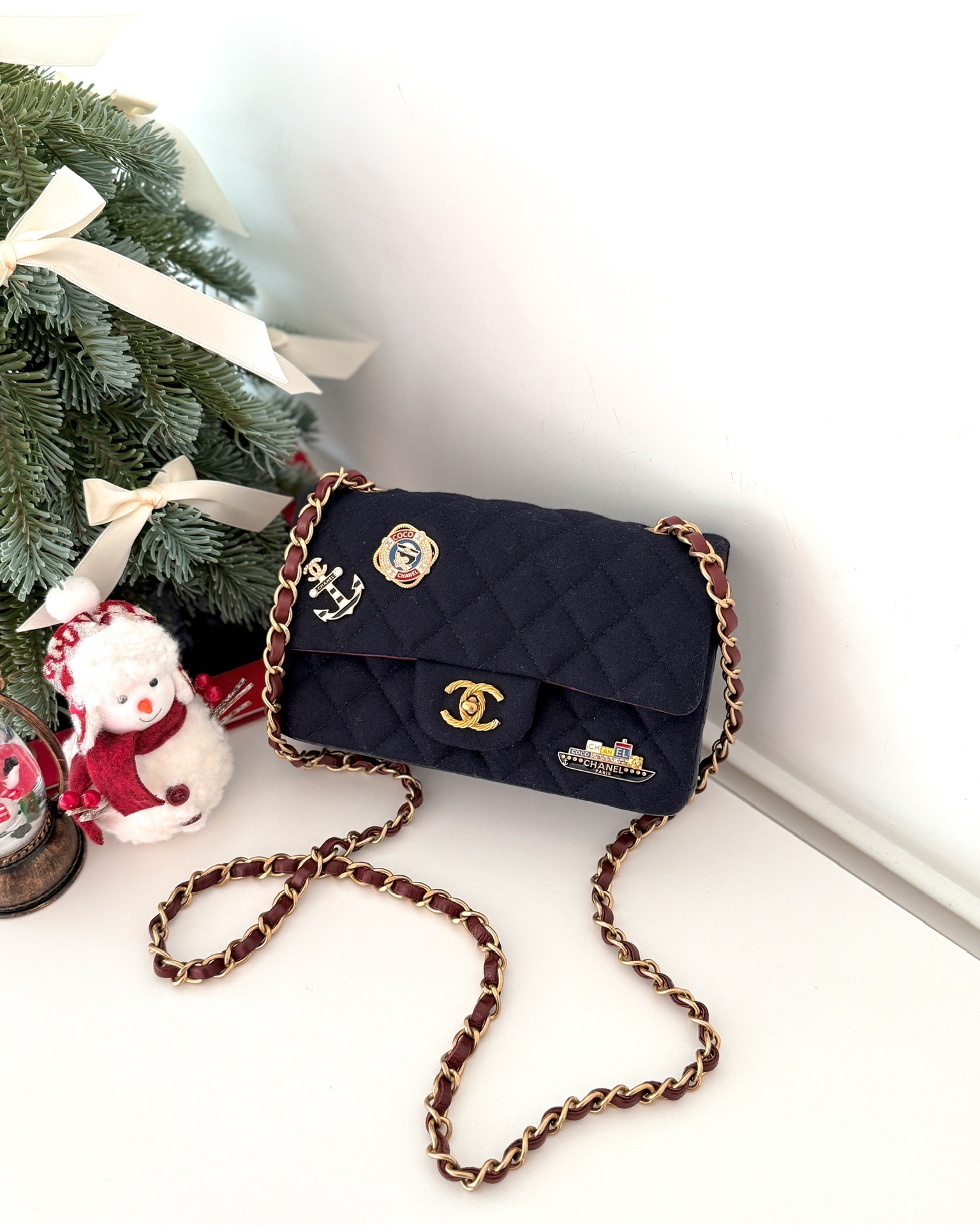 Chanel Paris-Hamburg Charms Mini Rectangular Flap Navy Wool 18C