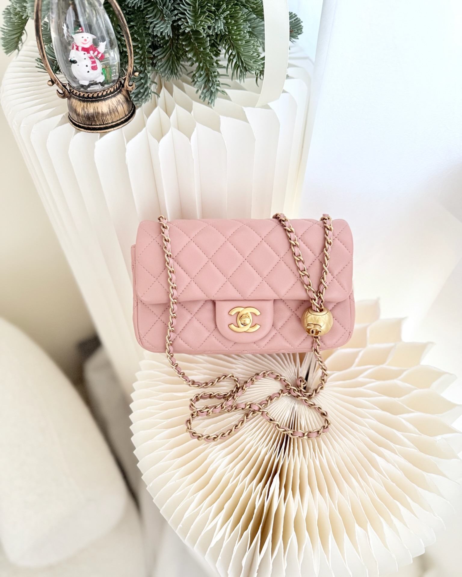 Chanel Mini Rectangular Pearl Crush Dusty Pink Lambskin Aged