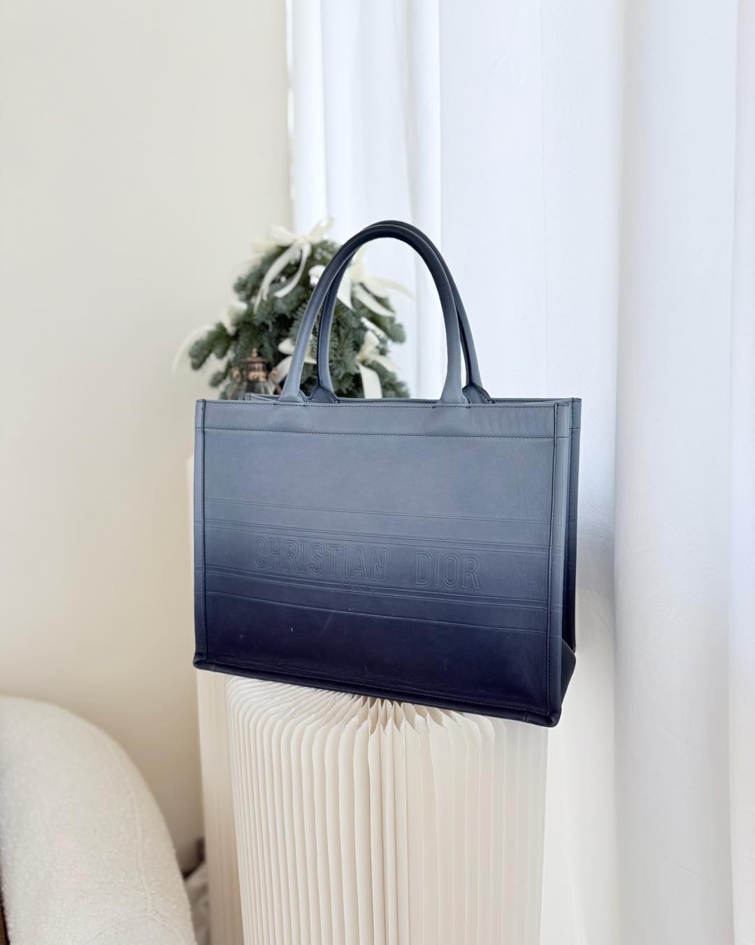 Dior Medium Book Tote Blue Calfskin