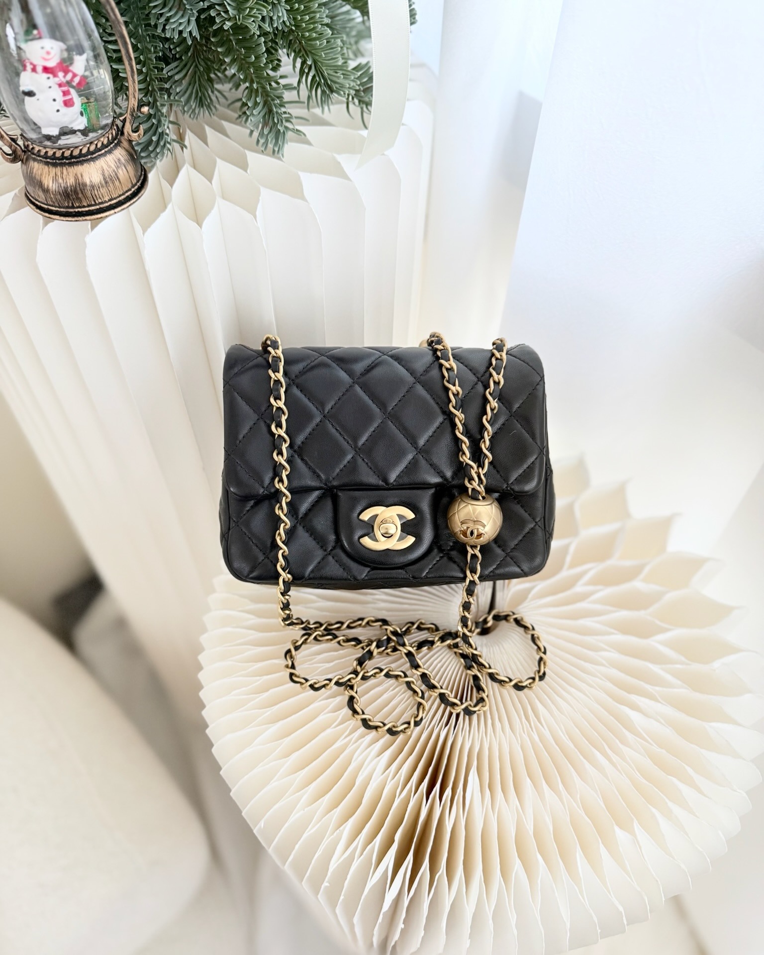 Chanel Pearl Crush Mini Square Quilted Black Lambskin Aged