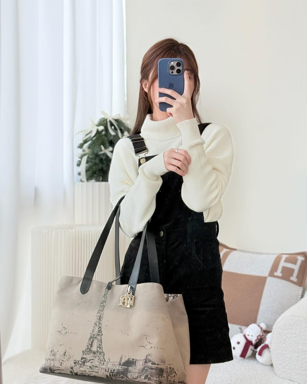 Dior Large Toujours Bag Beige And Black Water-Repellent Fabric With Paris Print