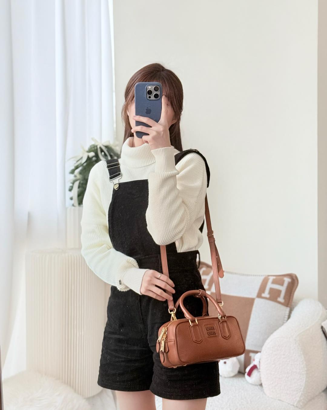 Miu Miu Arcadie Leather Bag Cognac Regular