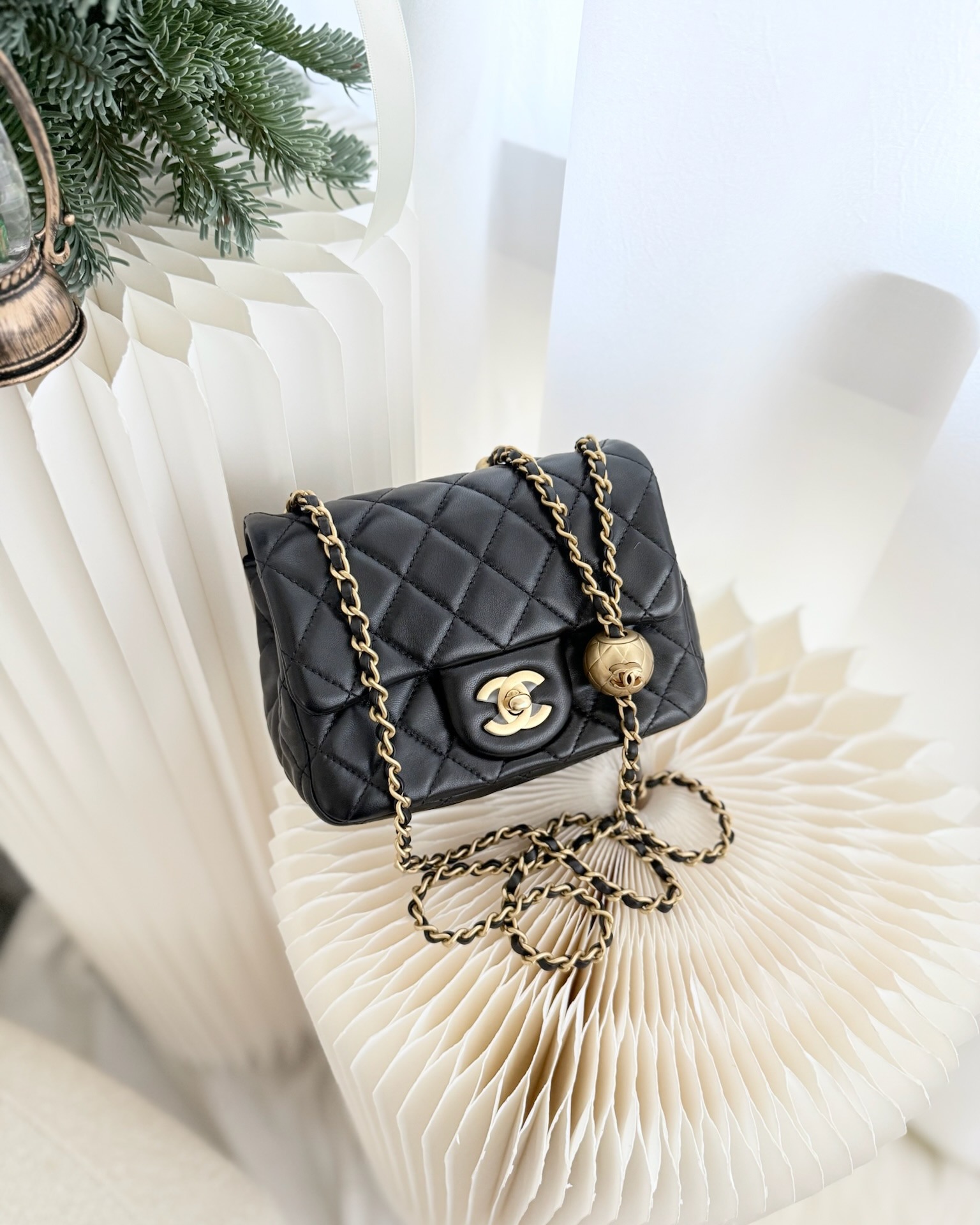 Chanel Pearl Crush Mini Square Quilted Black Lambskin Aged