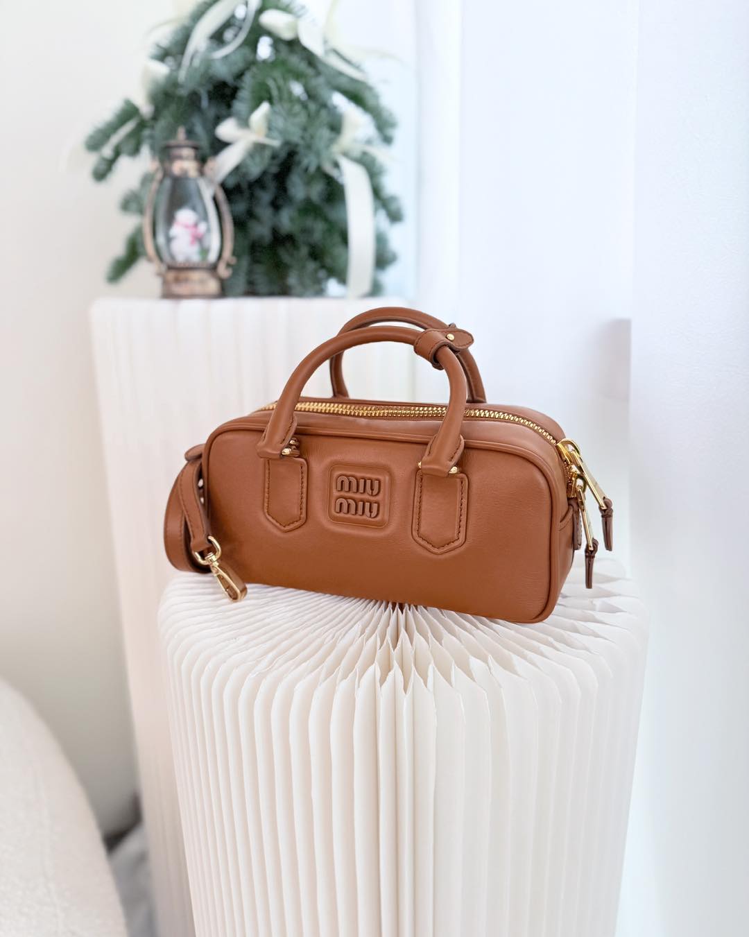 Miu Miu Arcadie Leather Bag Cognac Regular