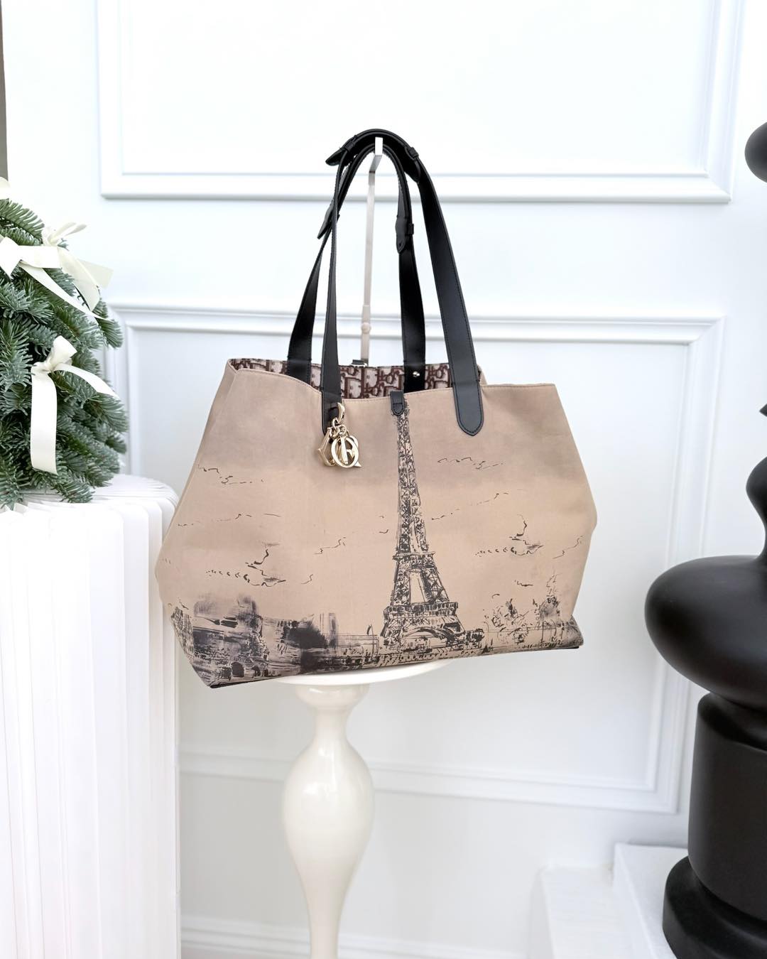 Dior Large Toujours Bag Beige And Black Water-Repellent Fabric With Paris Print