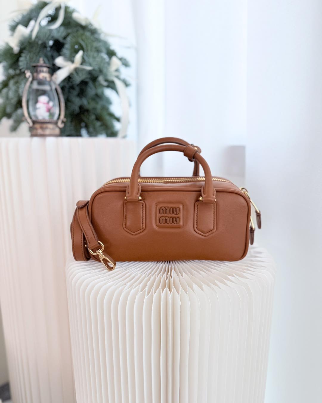 Miu Miu Arcadie Leather Bag Cognac Regular