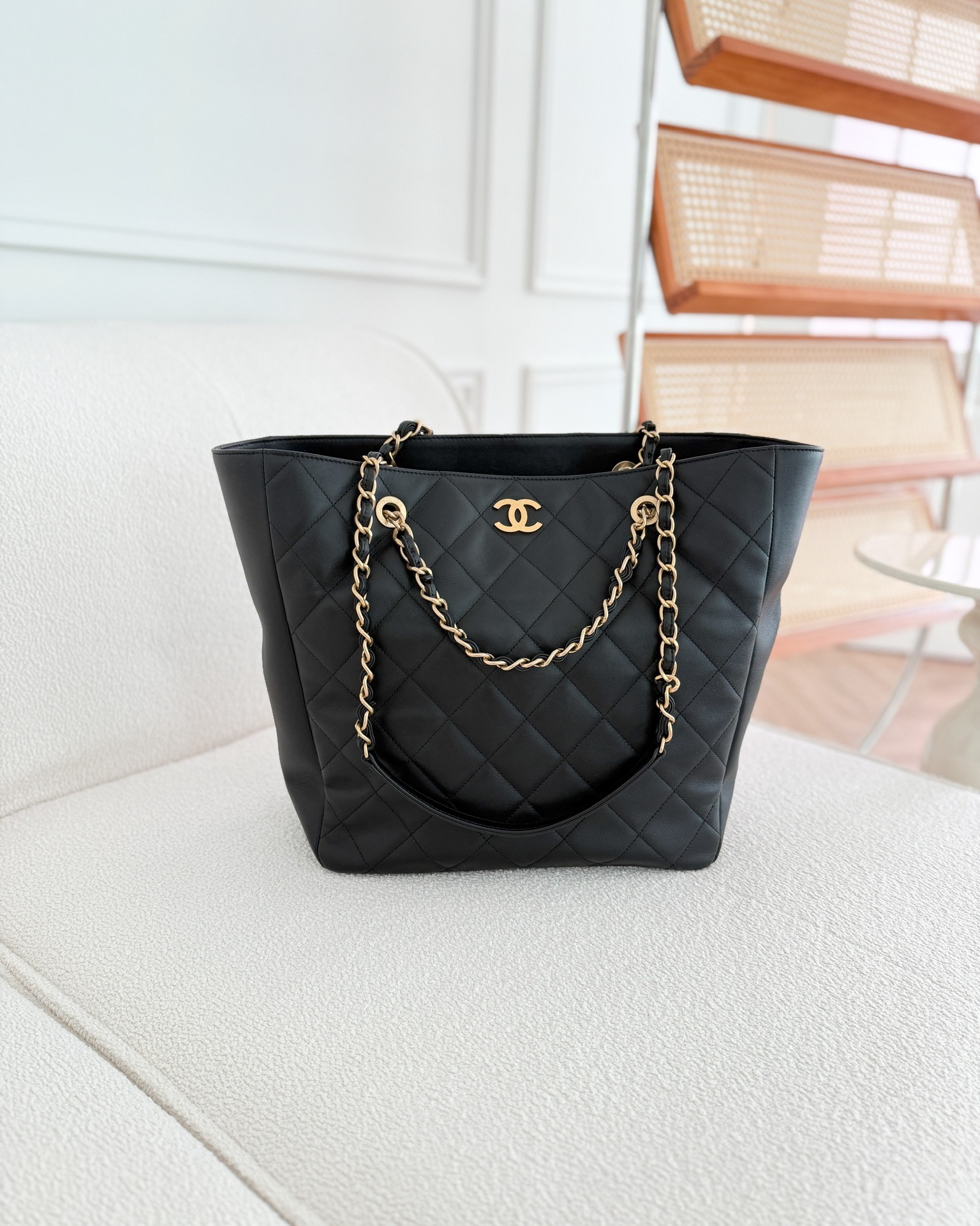 Chanel Stitched Large Shopping Bag Black Calfskin Aged