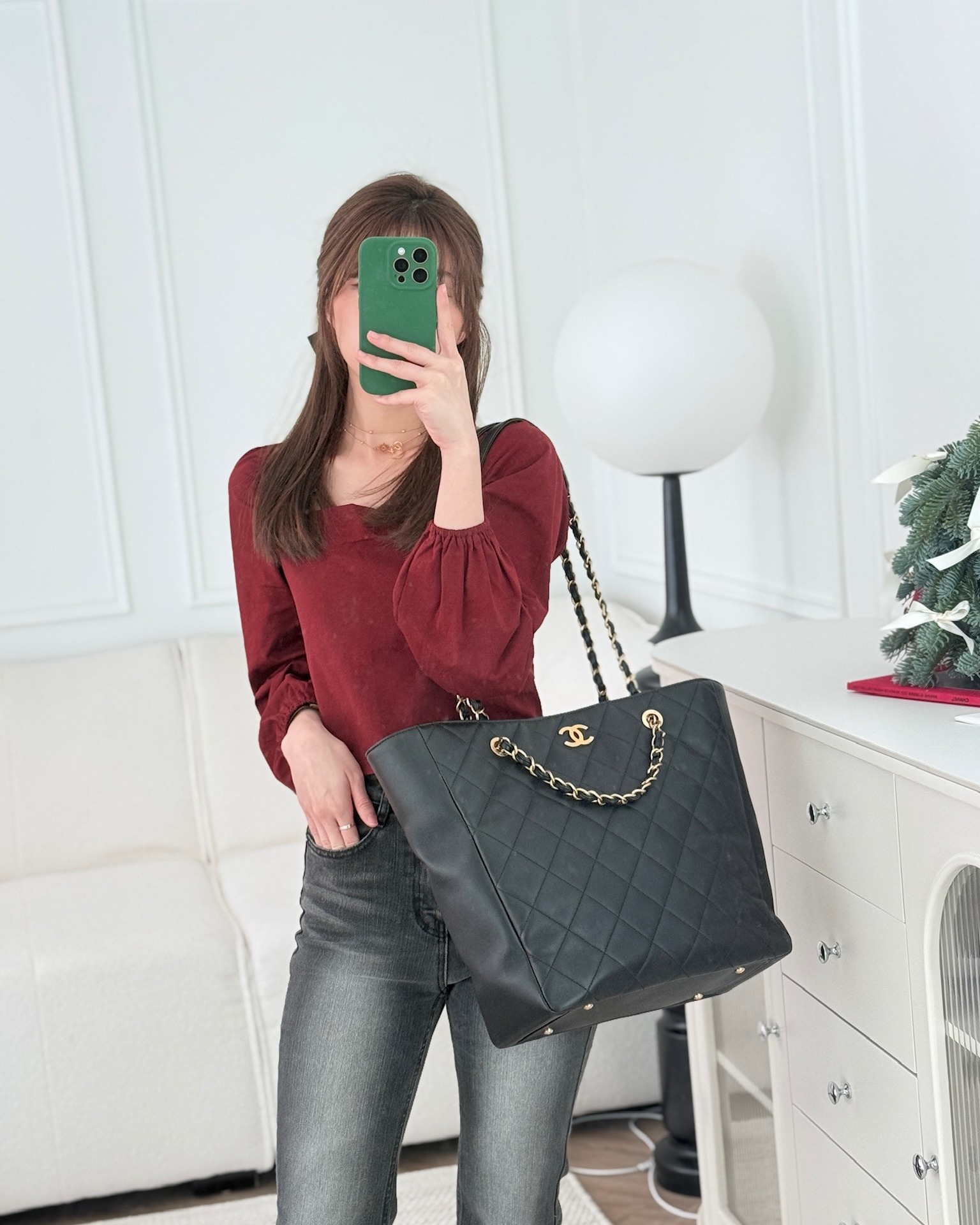 Chanel Stitched Large Shopping Bag Black Calfskin Aged