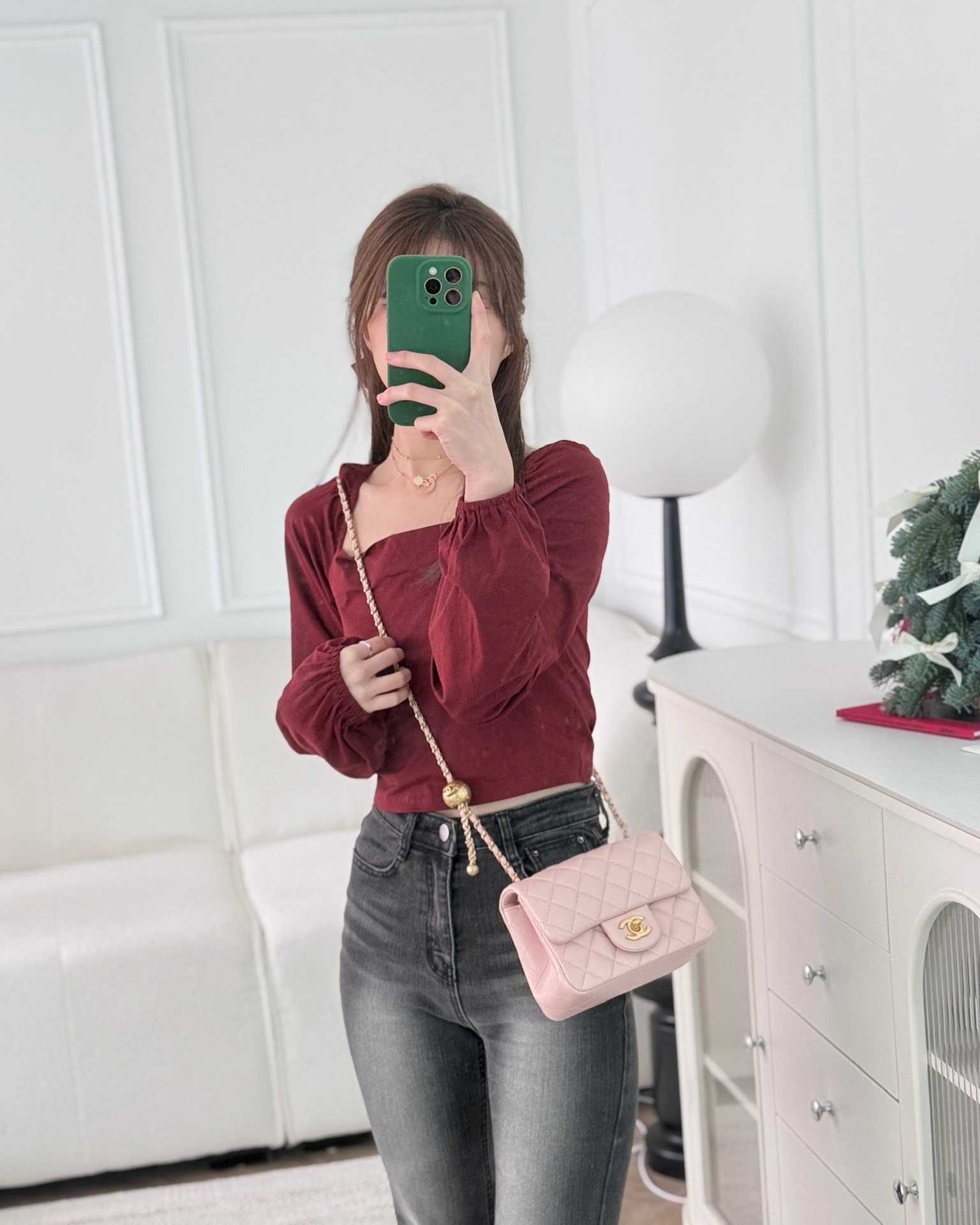 Chanel Pearl Crush Mini Square Quilted Light Pink Lambskin Aged