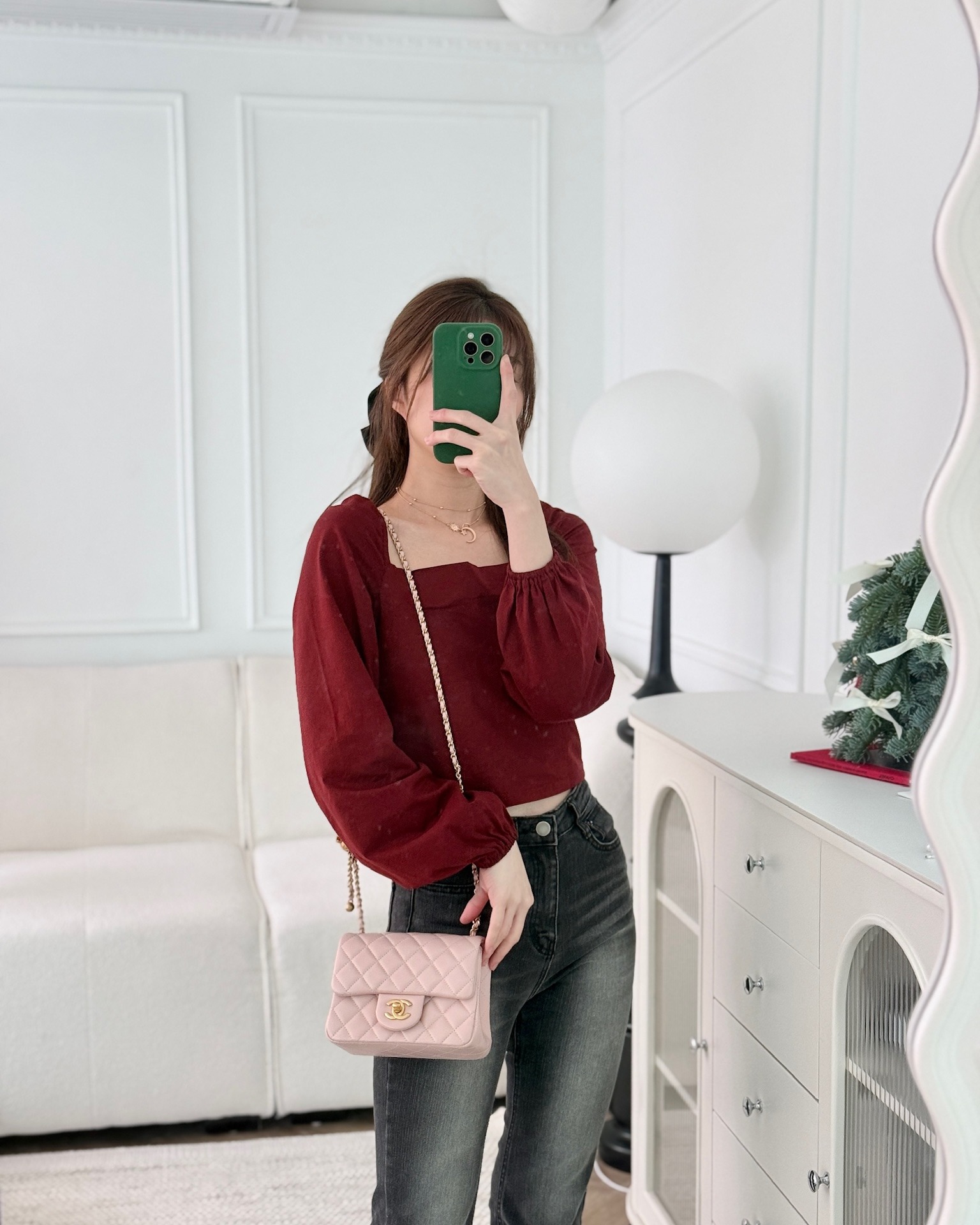 Chanel Pearl Crush Mini Square Quilted Light Pink Lambskin Aged