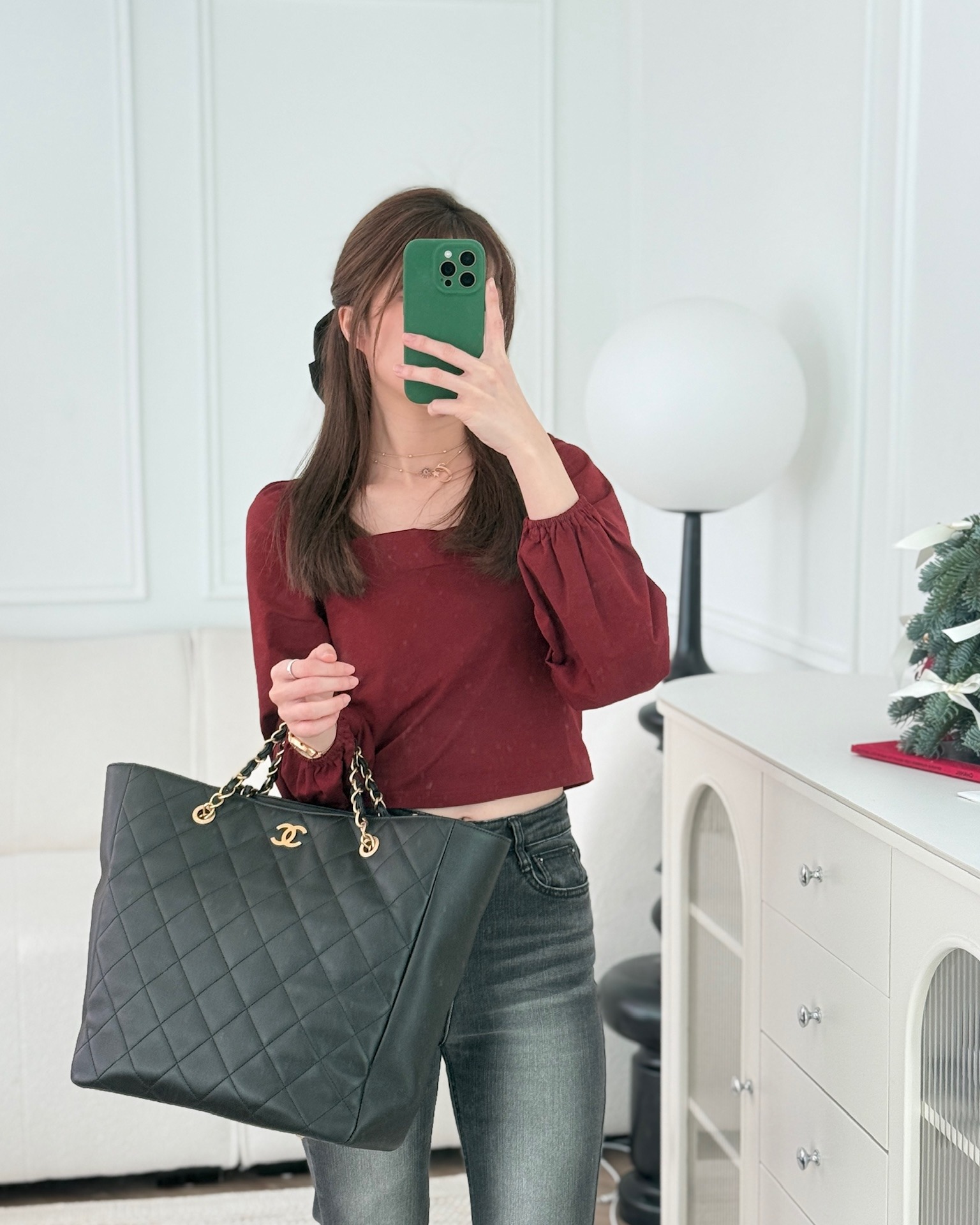 Chanel Stitched Large Shopping Bag Black Calfskin Aged