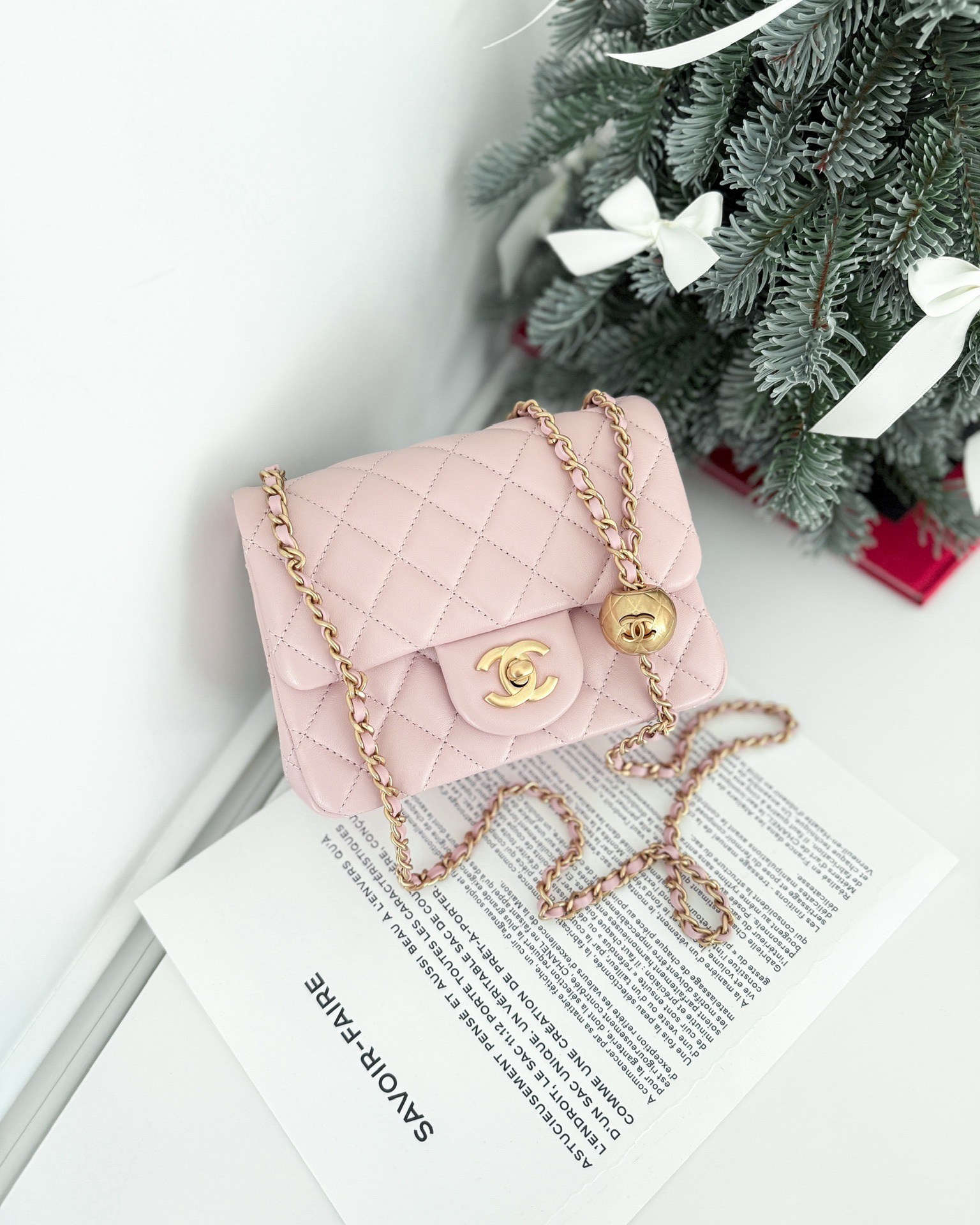 Chanel Pearl Crush Mini Square Quilted Light Pink Lambskin Aged