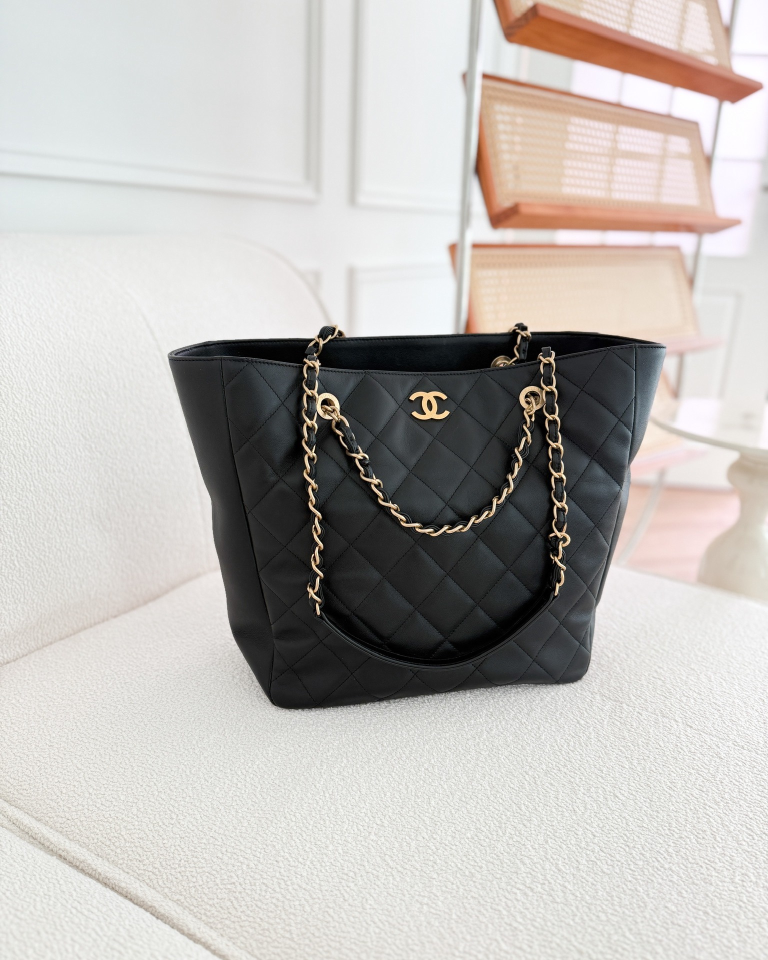 Chanel Stitched Large Shopping Bag Black Calfskin Aged