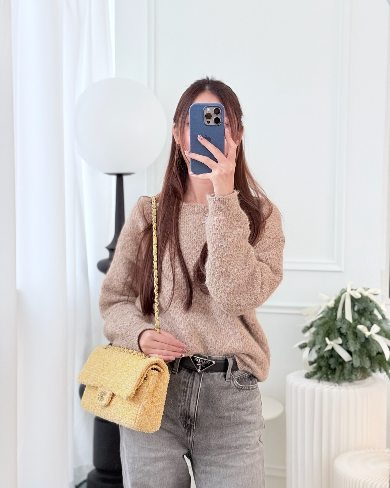 Chanel Classic M/L Medium Flap Quilted Yellow Tweed