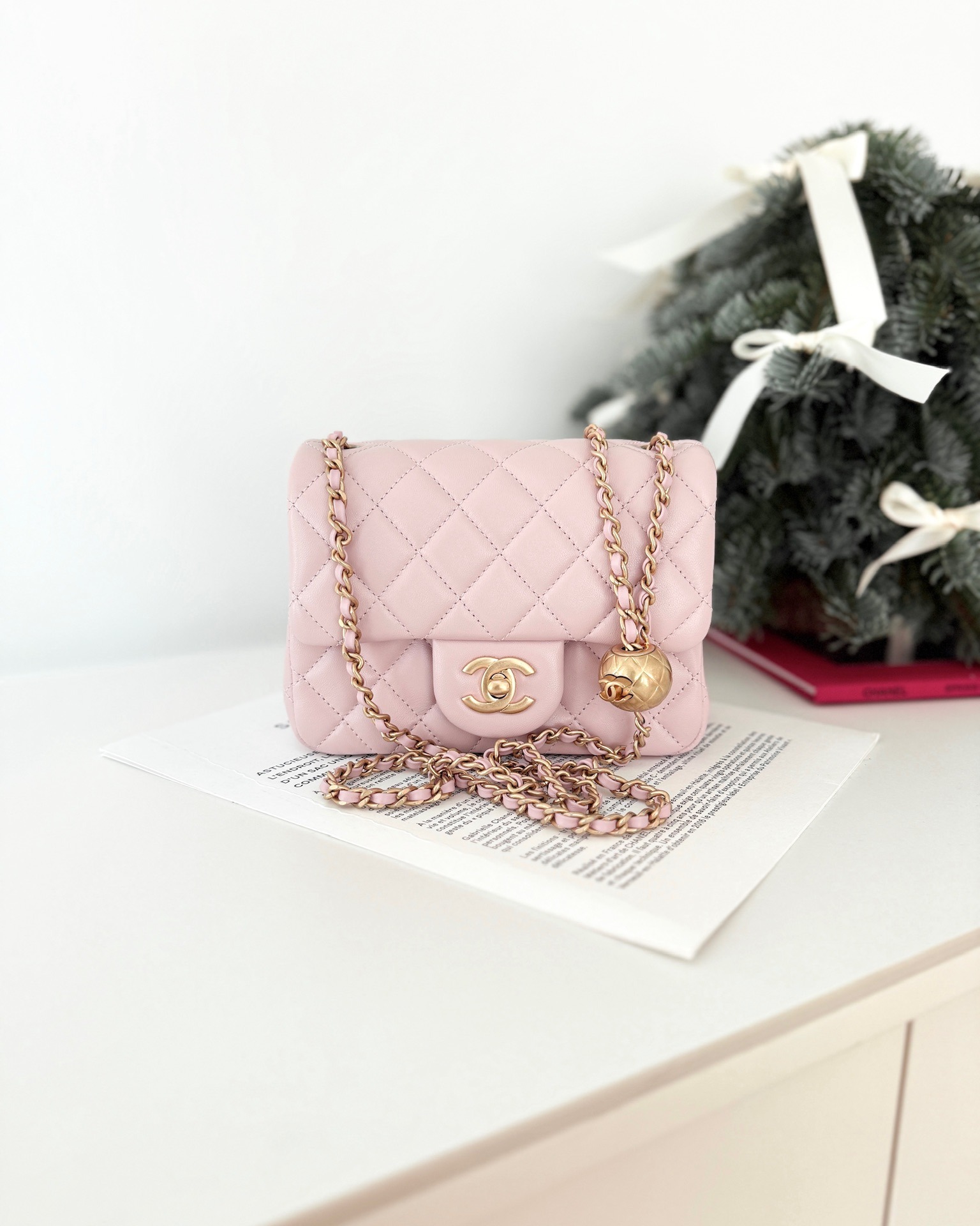 Chanel Pearl Crush Mini Square Quilted Light Pink Lambskin Aged