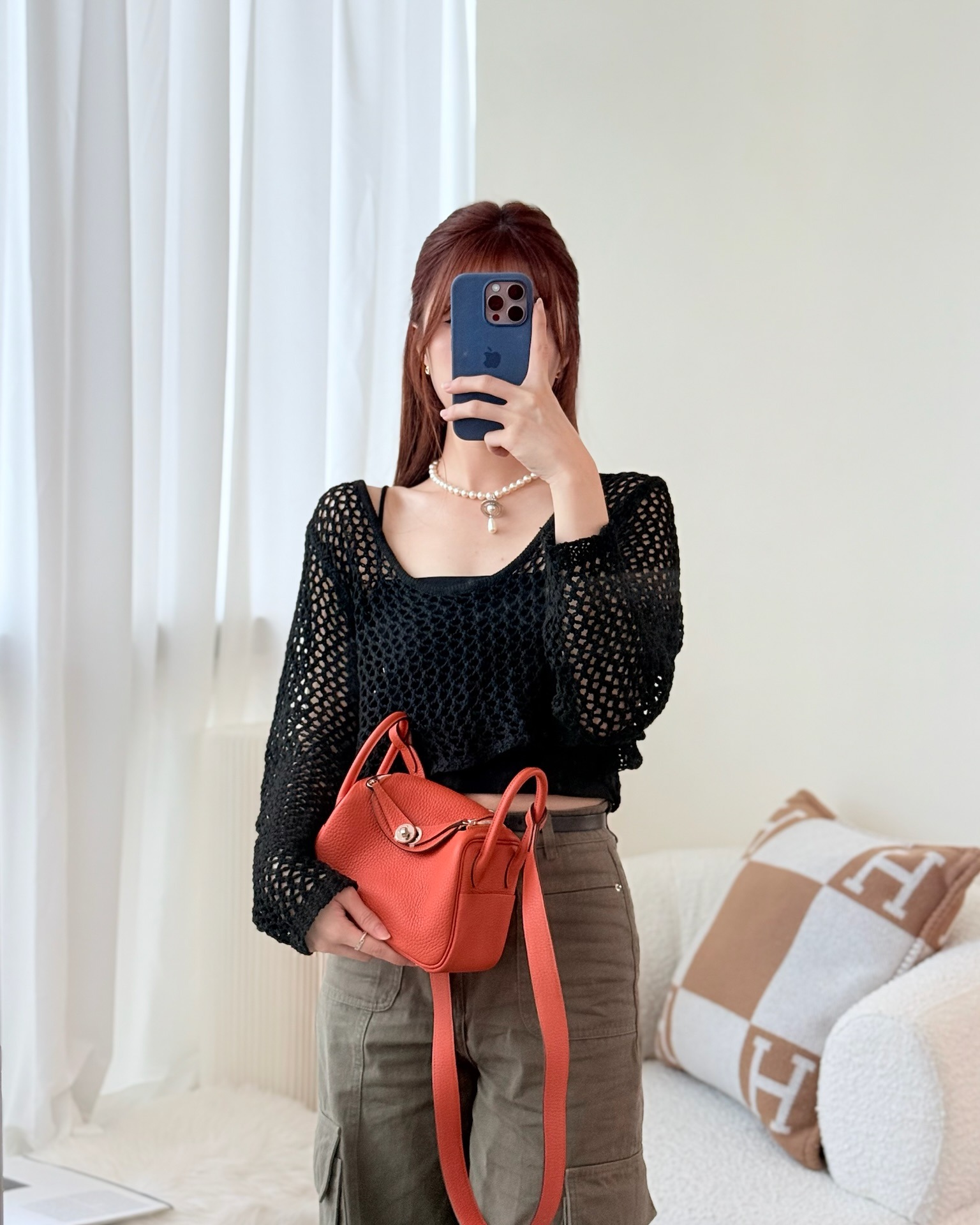 Hermès Mini Lindy 20 Orange Poppy 8V Clemence Palladium Hardware